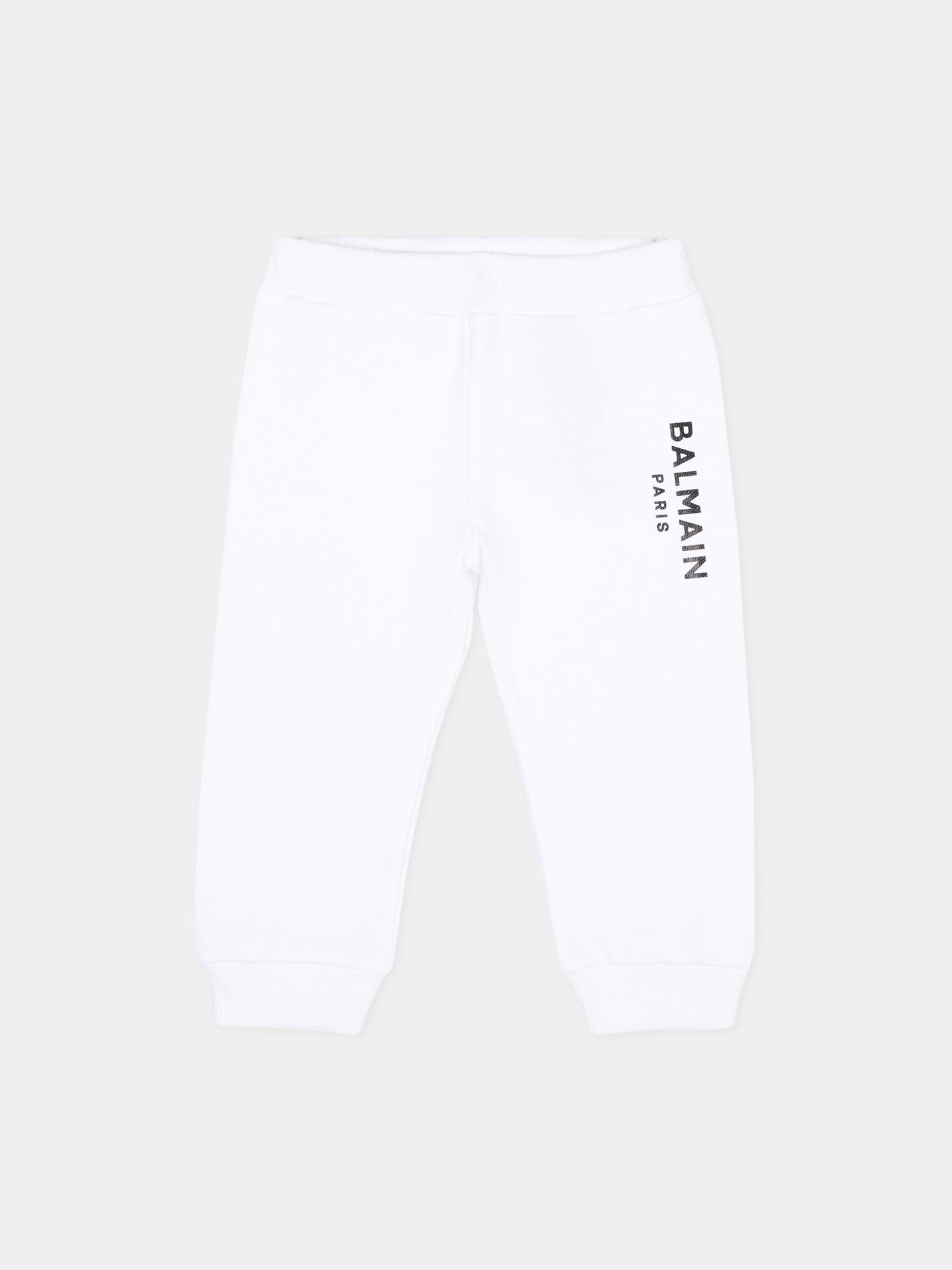 Pantaloni sportivi bianchi per neonati con logo,Balmain Kids,BU6520 Z1753 100