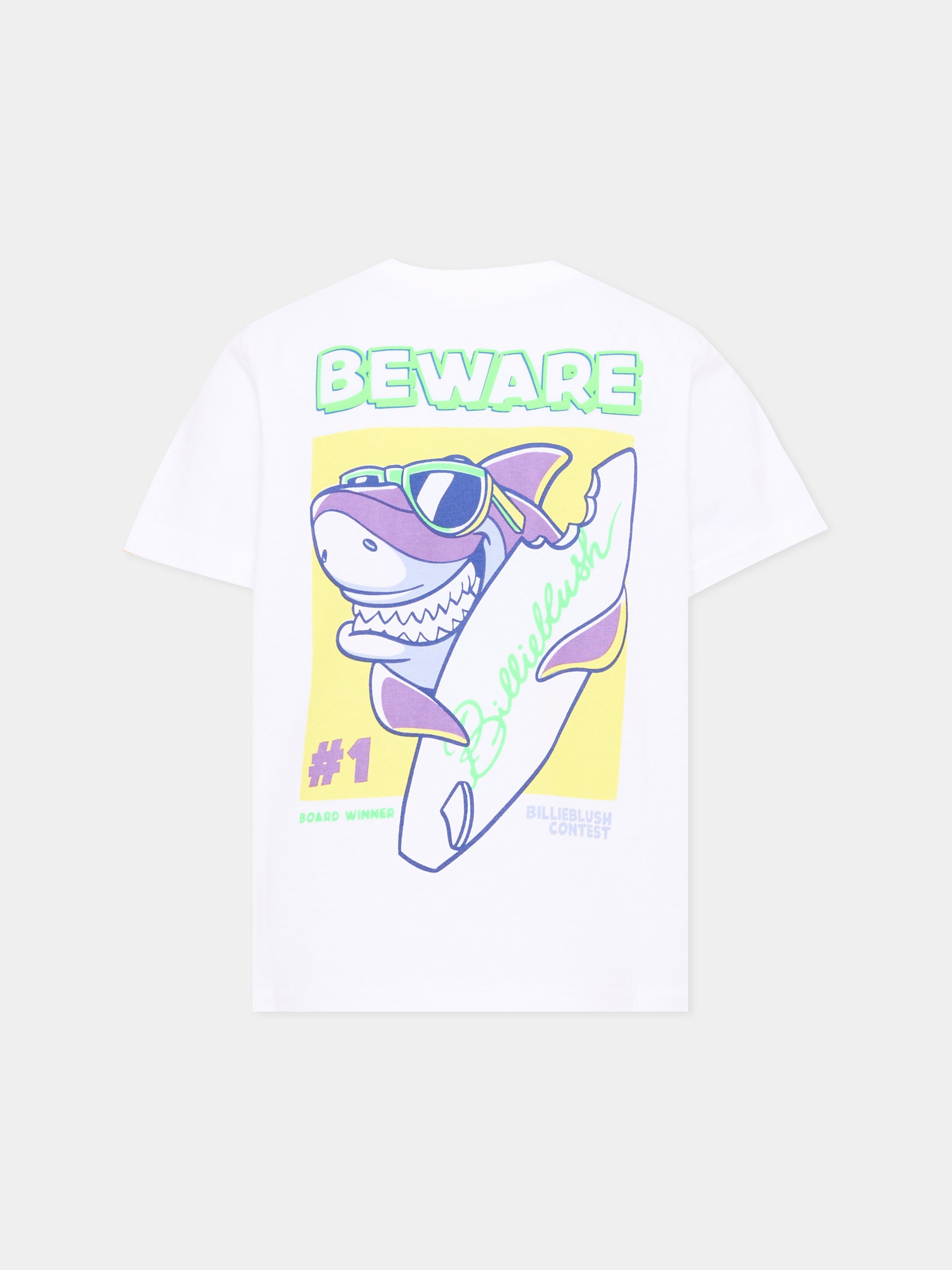 T-shirt bianca per bambina con squalo,Billieblush,U21705 10P