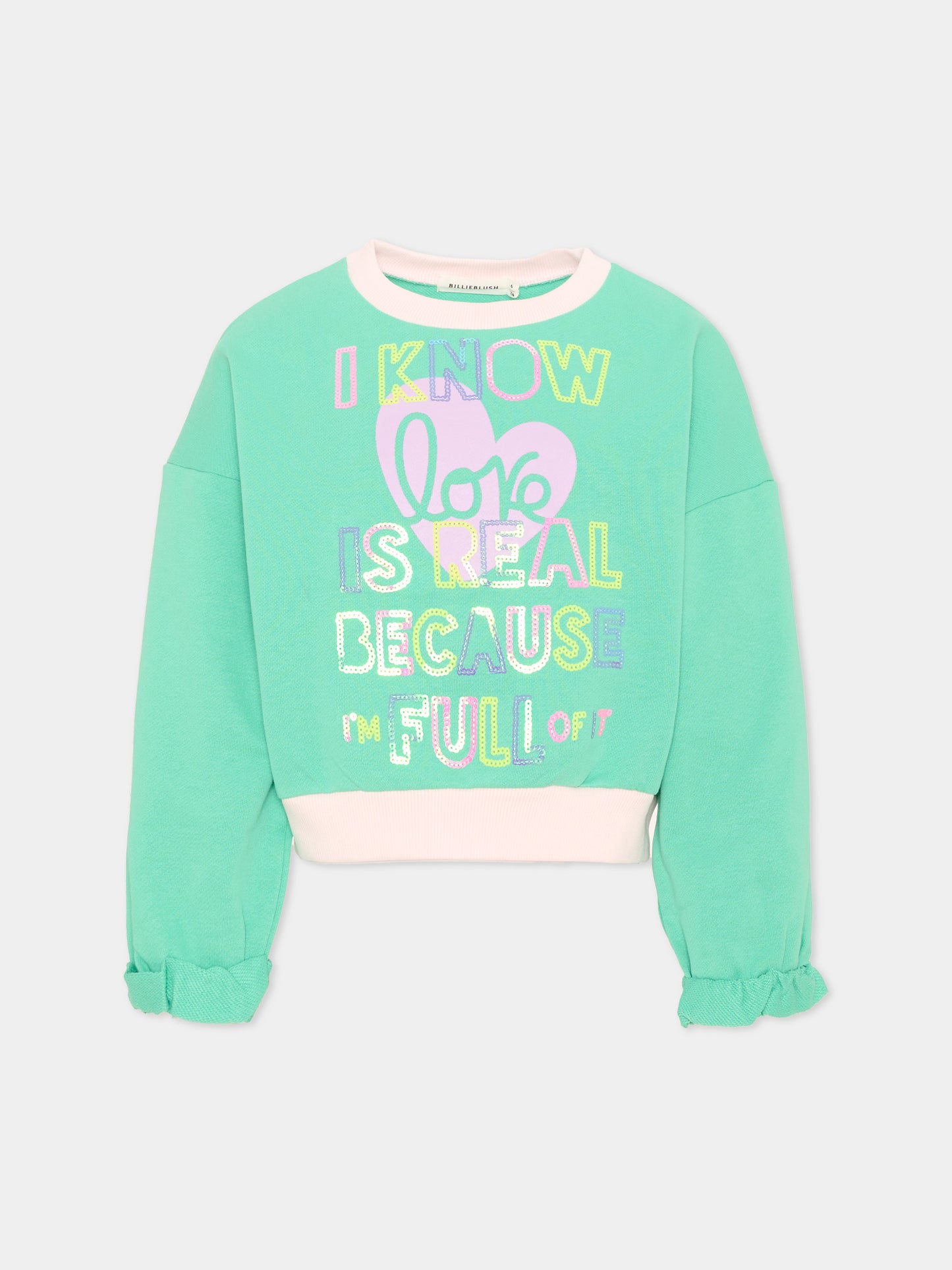 Felpa verde per bambina con stampa,Billieblush,U21918 68M