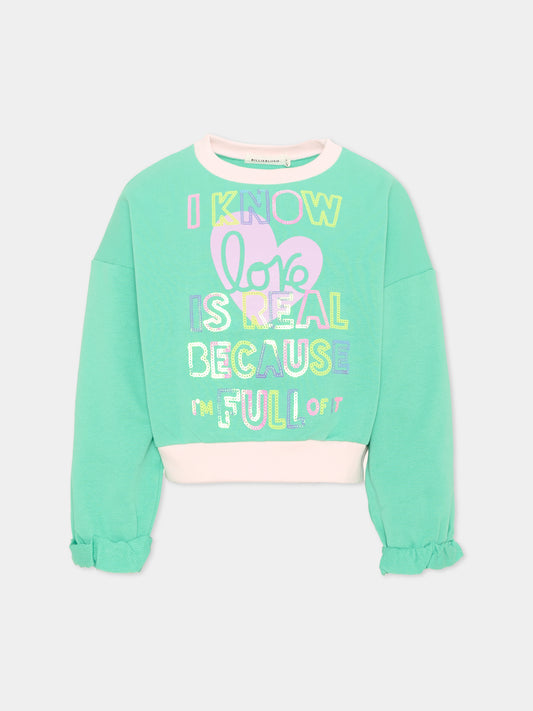 Felpa verde per bambina con stampa,Billieblush,U21918 68M