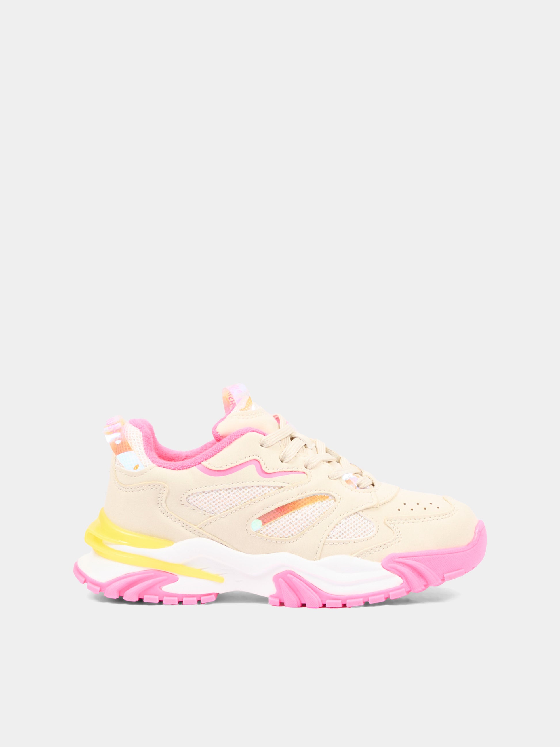 Sneakers beige per bambina con logo,Billieblush,U21991 148