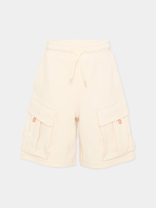 Shorts avorio per bambino con tasche cargo,Dkny,D62523 519