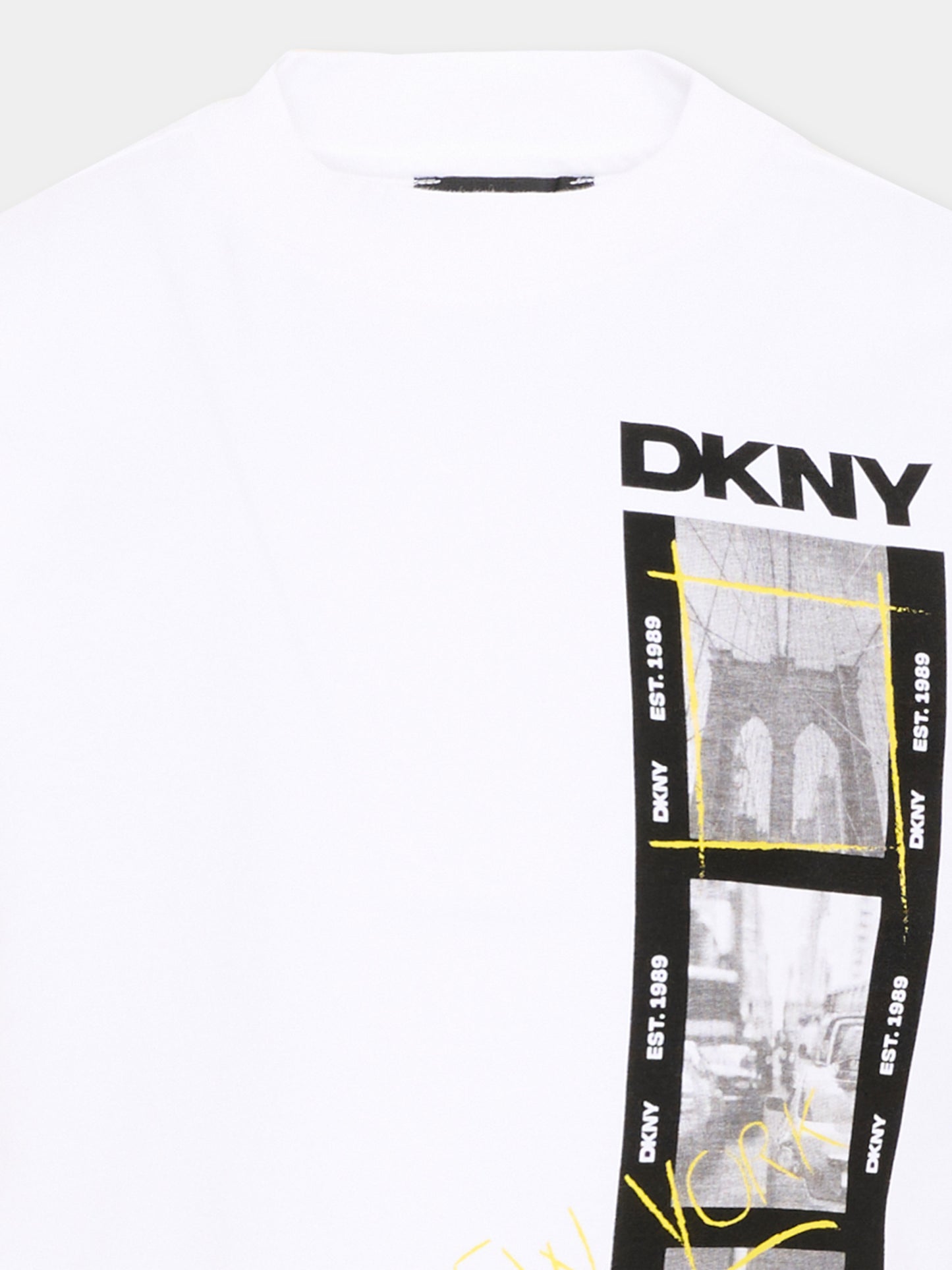 T-Shirt bianca per bambino con stampa New York,Dkny,D62536 10P