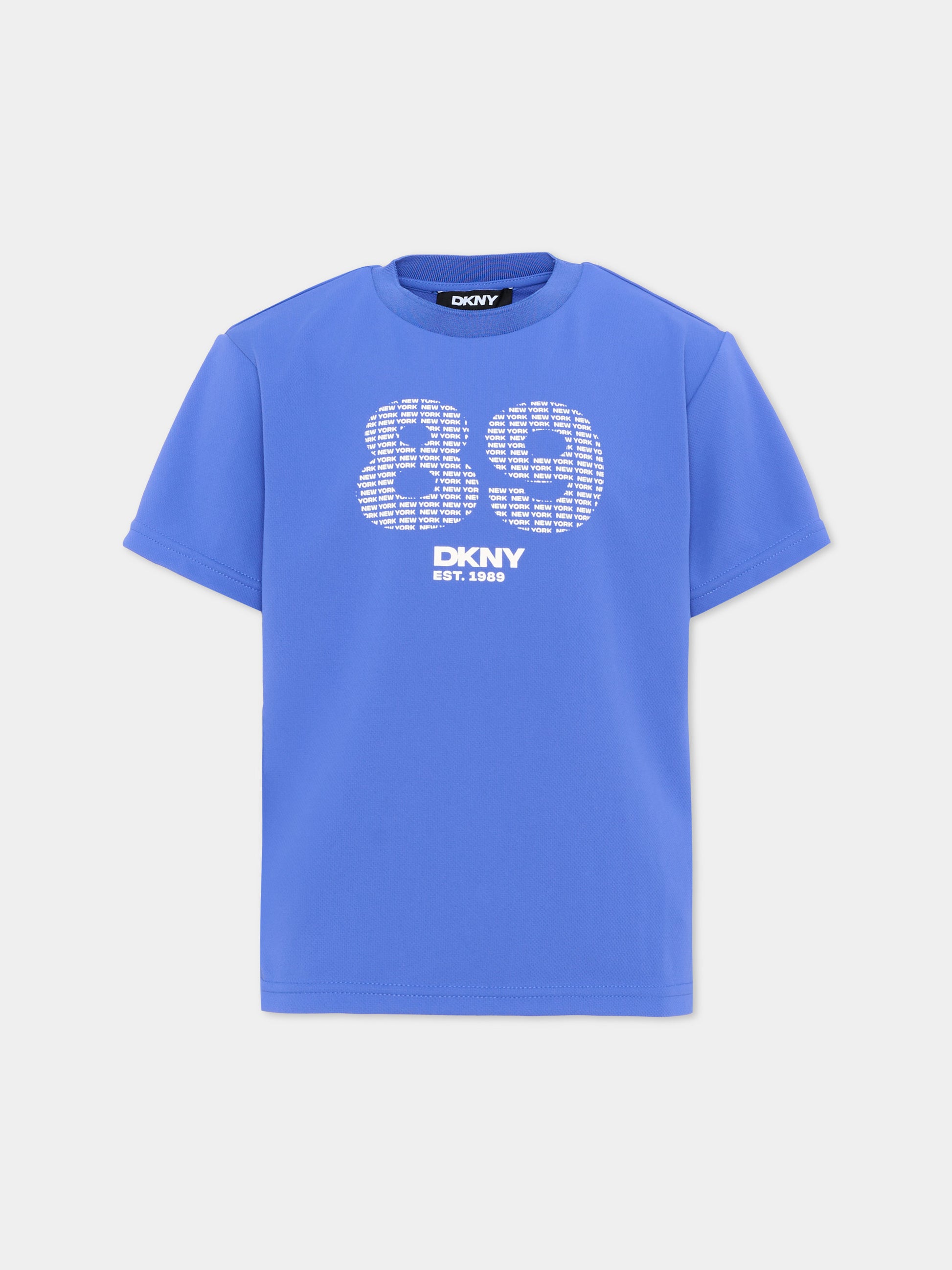 T-Shirt blu per bambino con logo,Dkny,D62540 813
