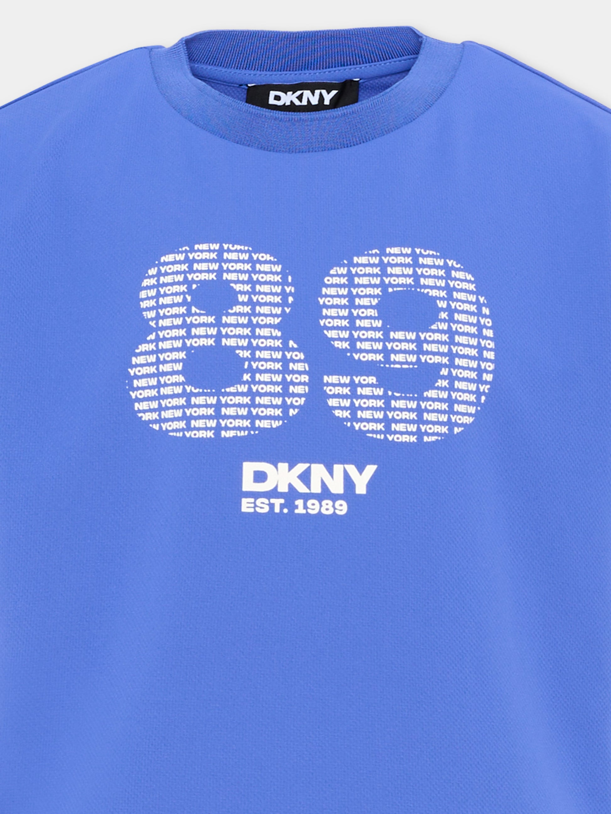 T-Shirt blu per bambino con logo,Dkny,D62540 813