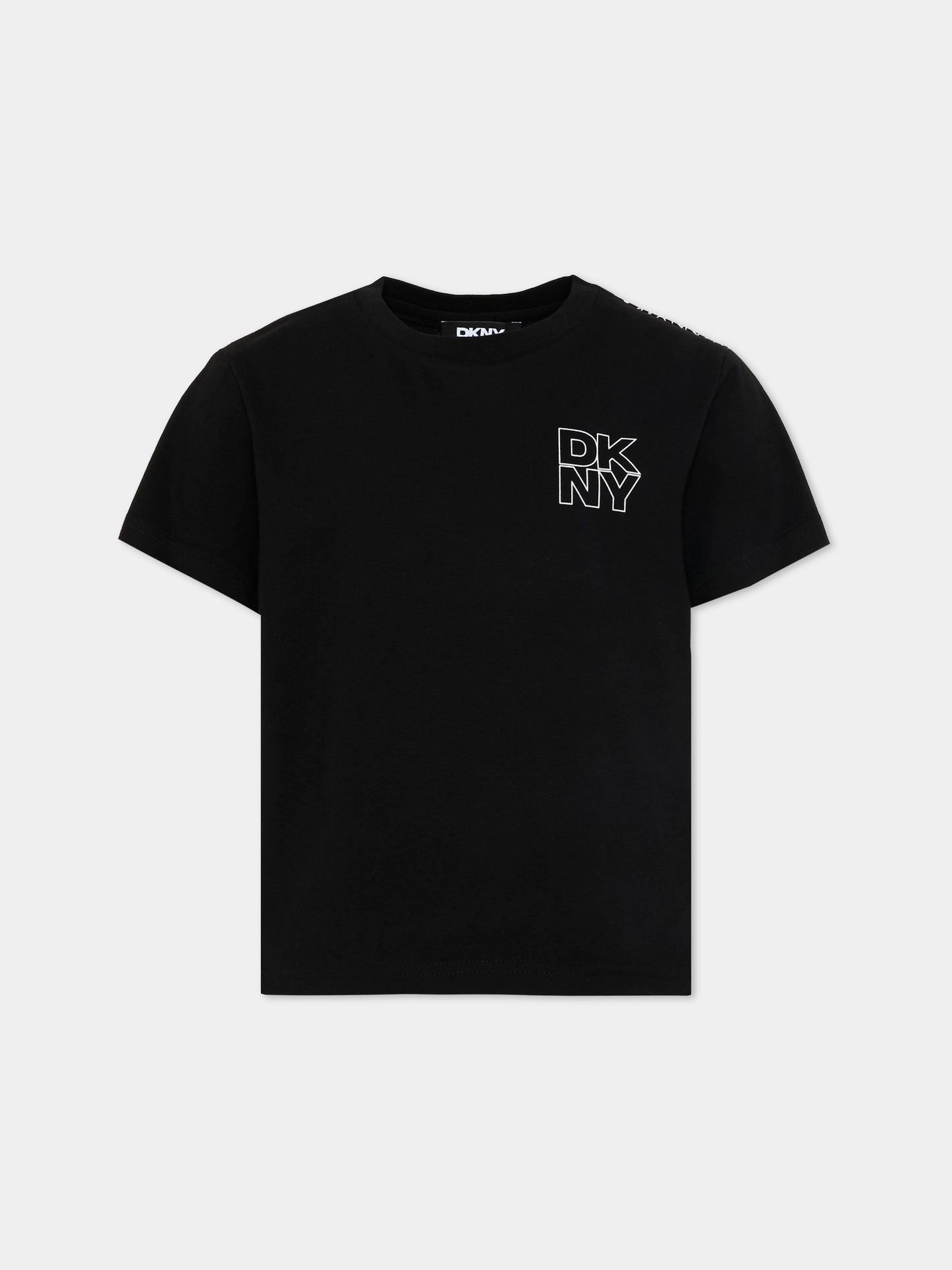 T-Shirt nera per bambino con logo,Dkny,D62546 09B