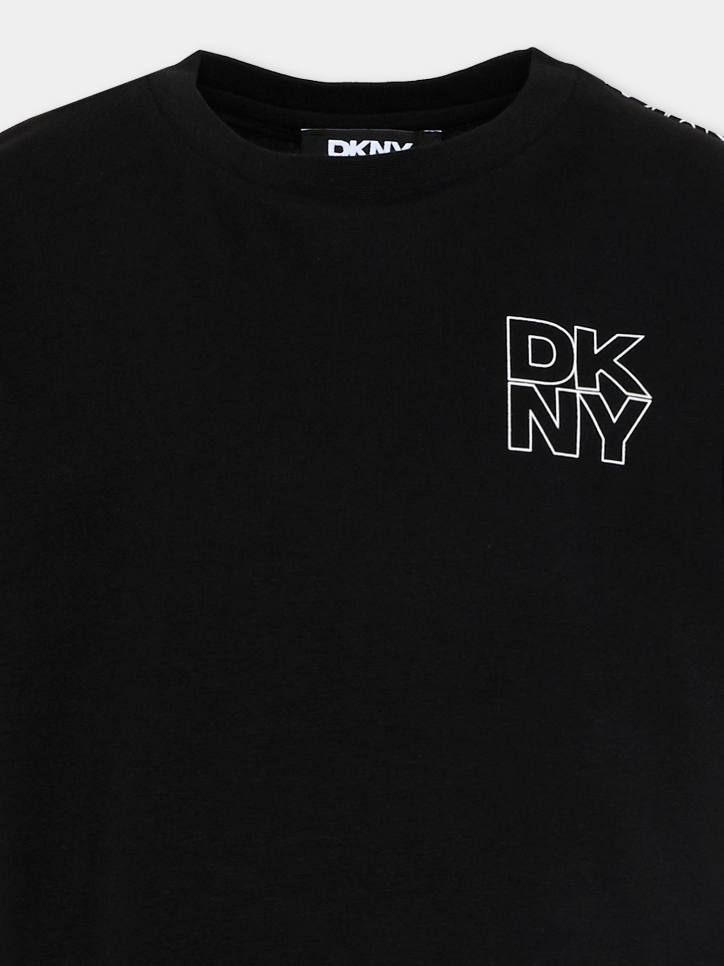 T-Shirt nera per bambino con logo,Dkny,D62546 09B