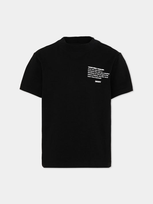 T-Shirt nera per bambino con logo,Dkny,D62548 09B