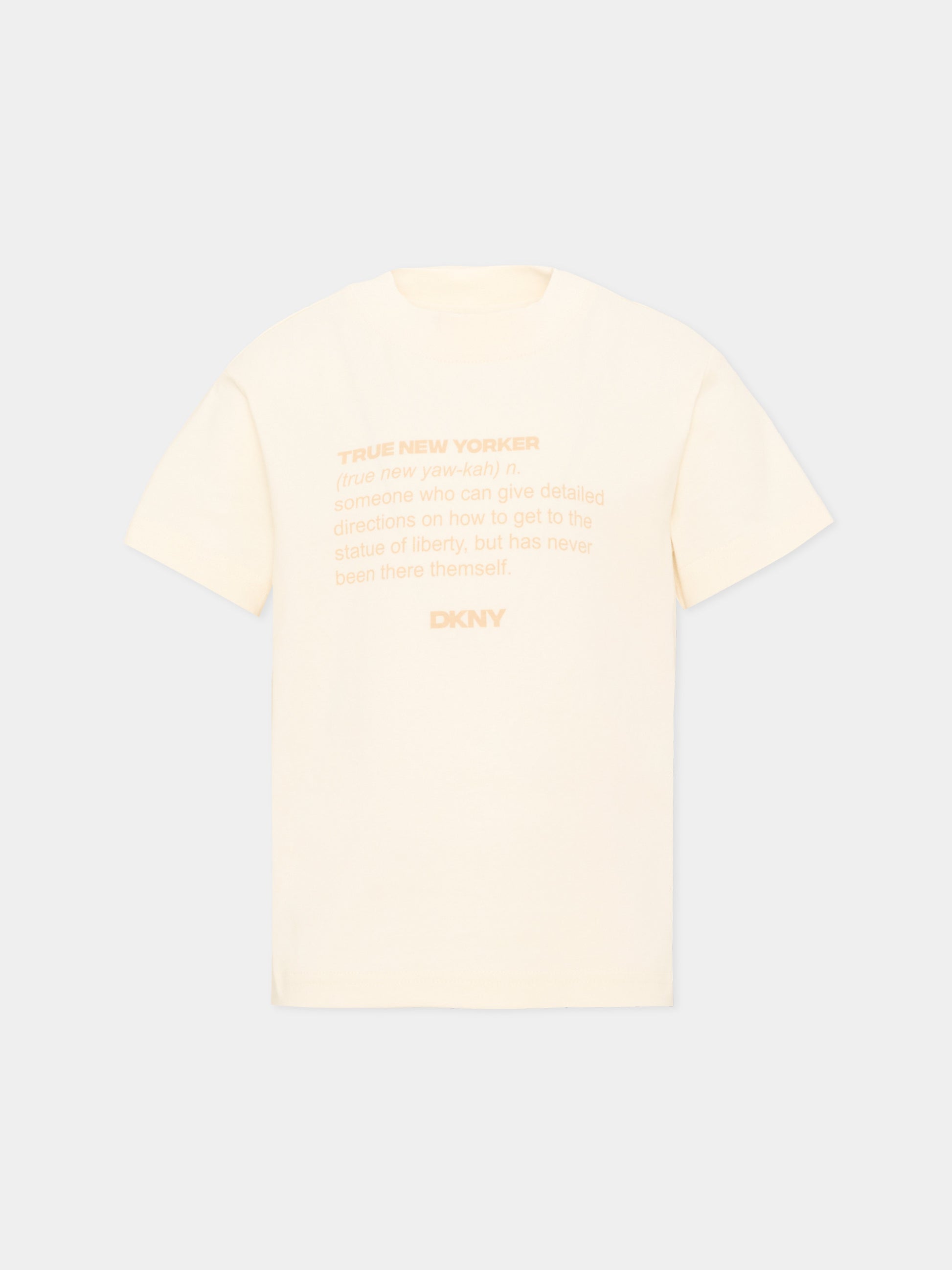 T-Shirt avorio per bambino con logo,Dkny,D62548 519