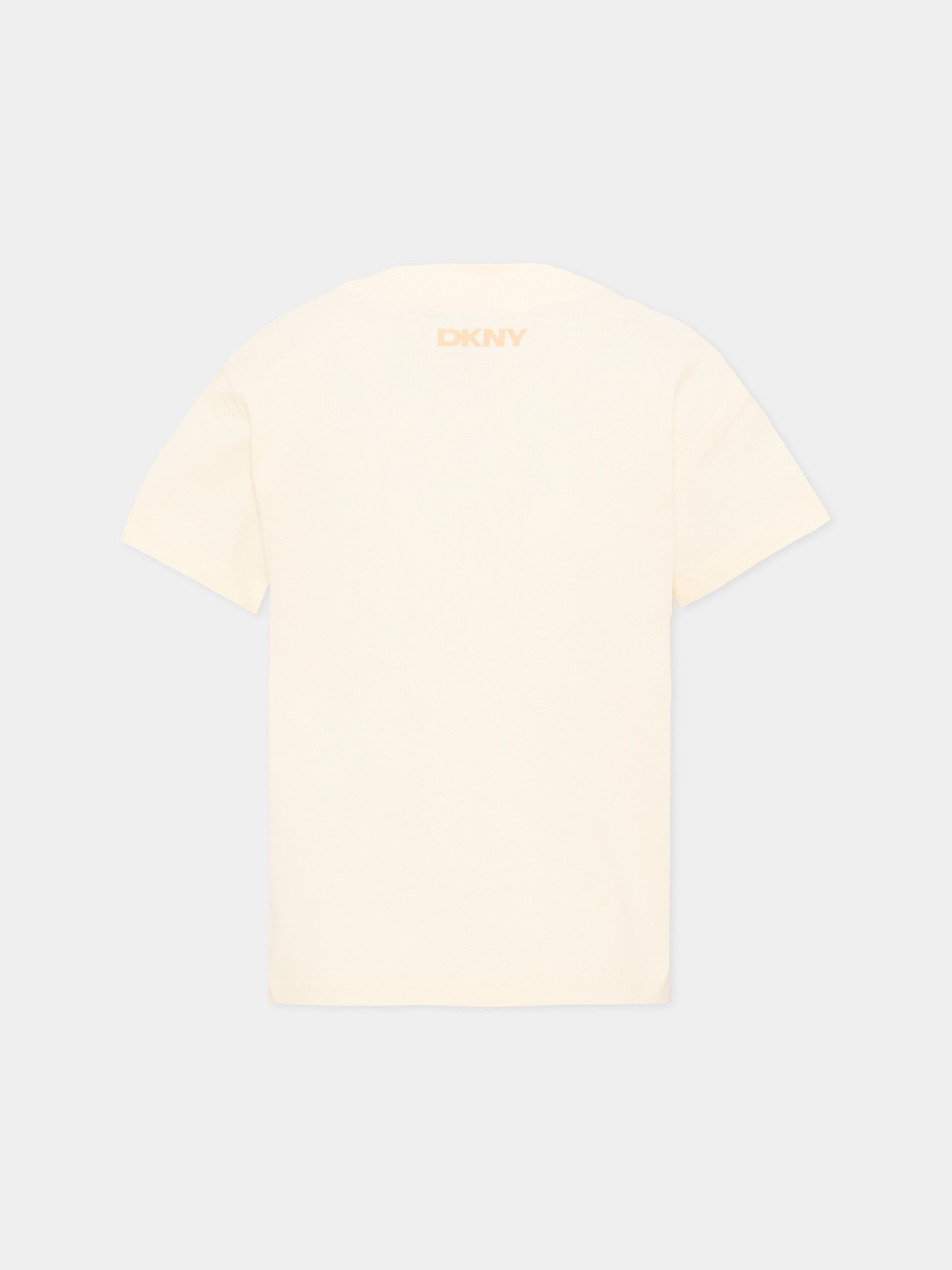 T-Shirt avorio per bambino con logo,Dkny,D62548 519