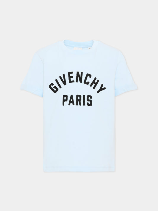 T-shirt celeste per bambini con logo,Givenchy Kids,H31109 77L