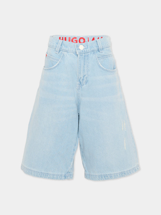 Shorts denim per bambino con logo,Hugo,G00993 Z74