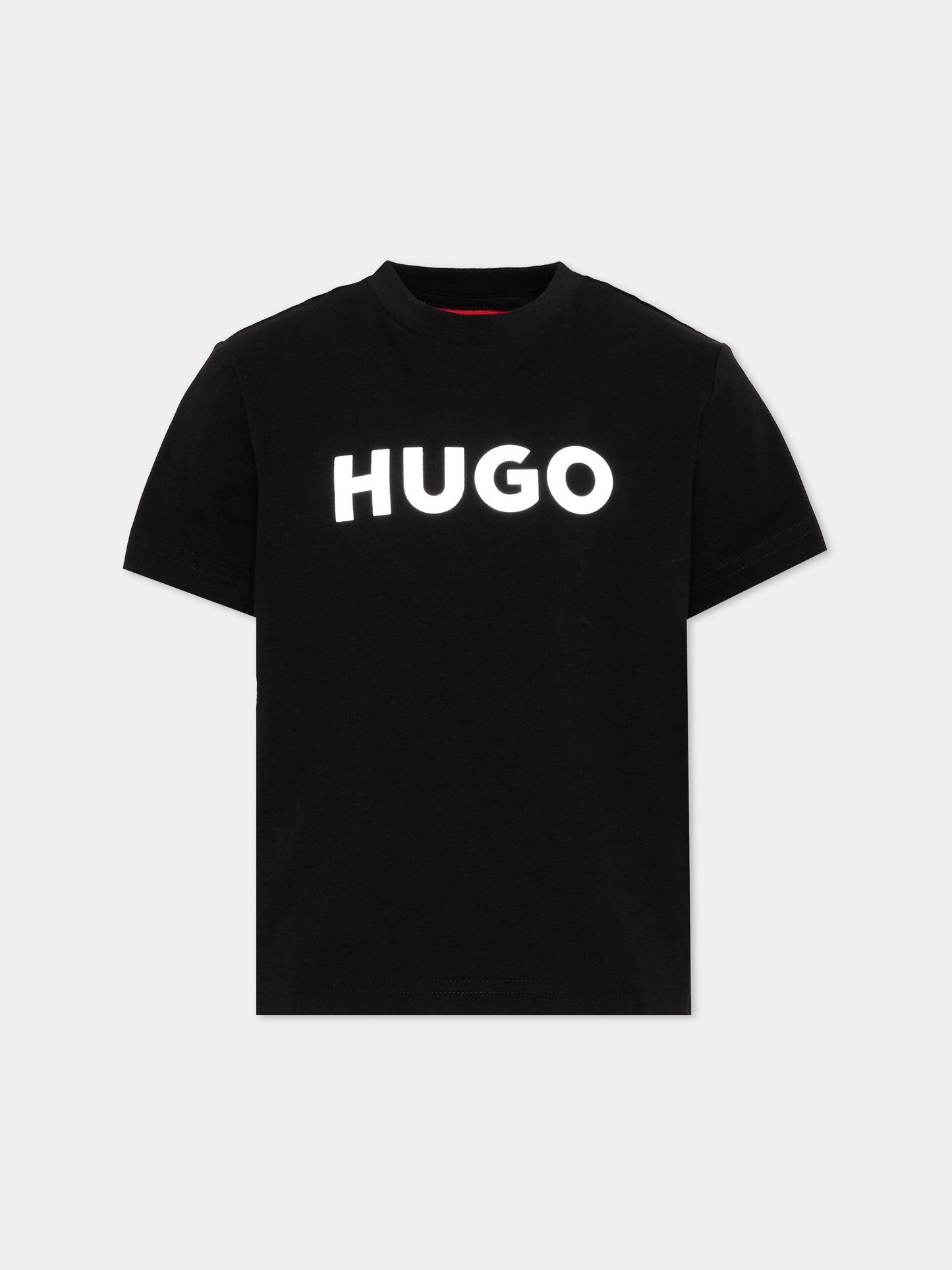T-shirt nera per bambino con logo,Hugo,G01016 09B