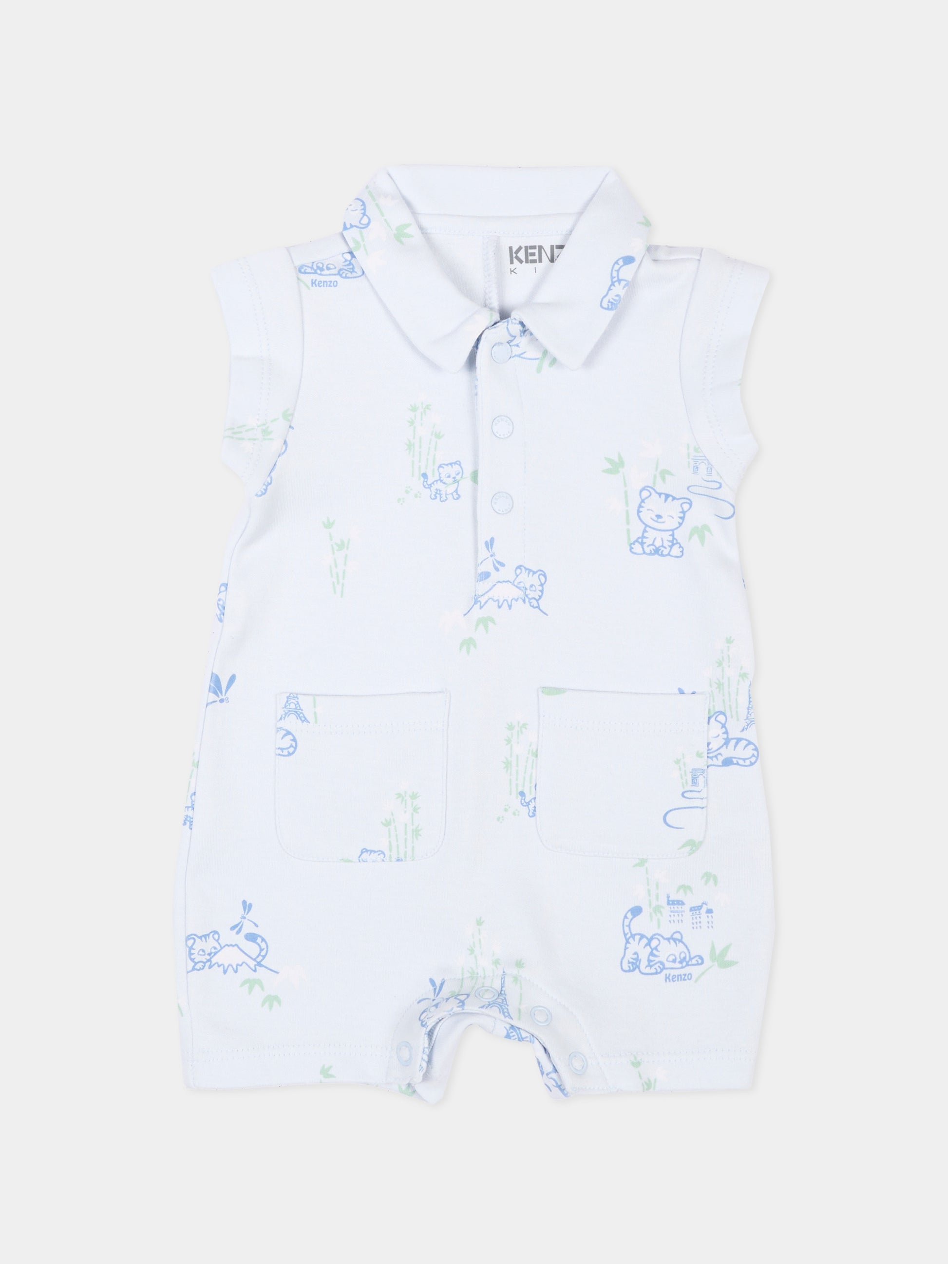 Pagliaccetto celeste per neonato con tigri,Kenzo Kids,K61599 77M