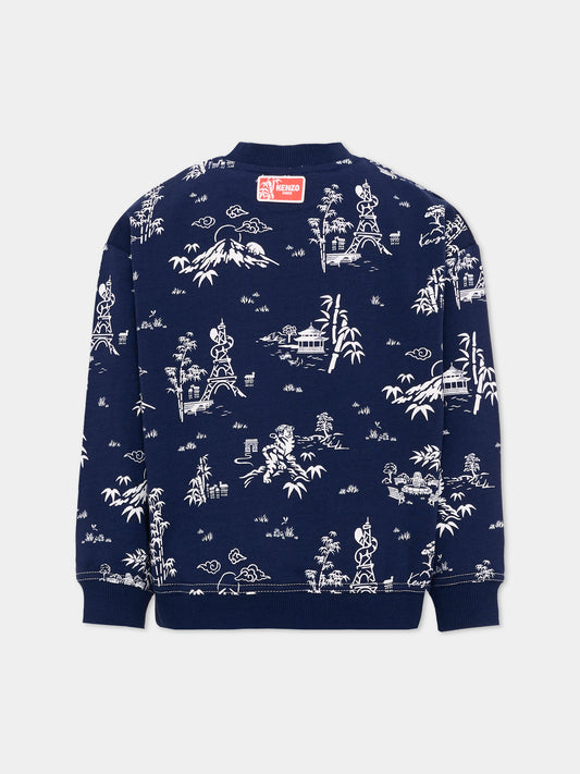 Felpa blu per bambino con patch logo,Kenzo Kids,K61658 84N