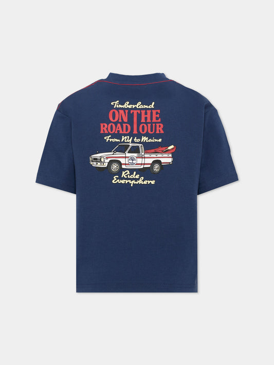 T-shirt blu per bambino con logo,Timberland,T60797 805