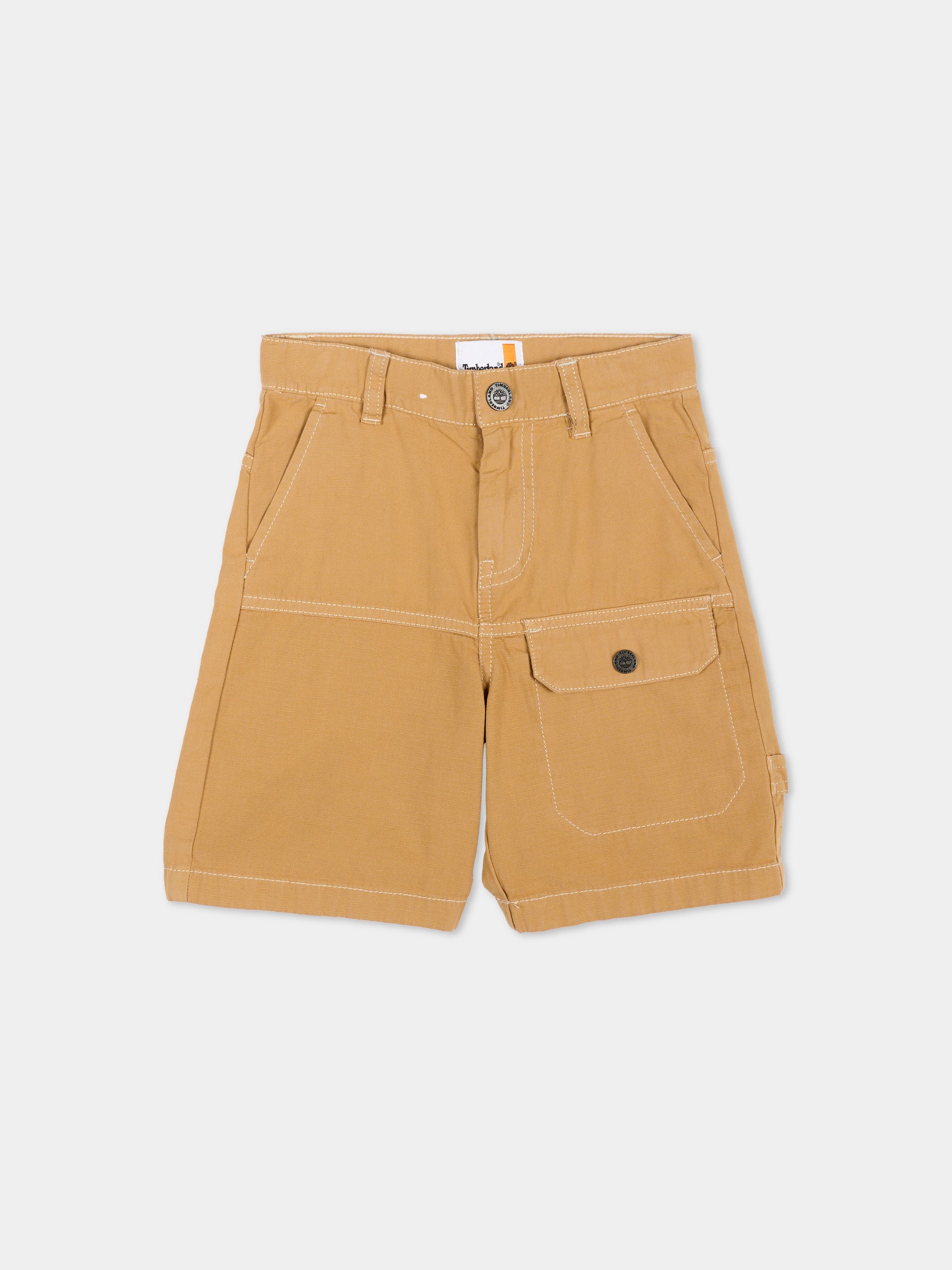Shorts beige per bambino con patch logo,Timberland,T60821 230