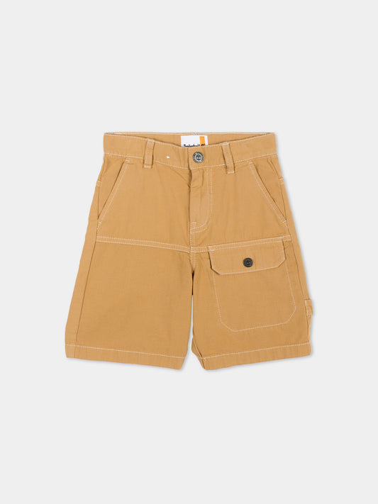 Shorts beige per bambino con patch logo,Timberland,T60821 230
