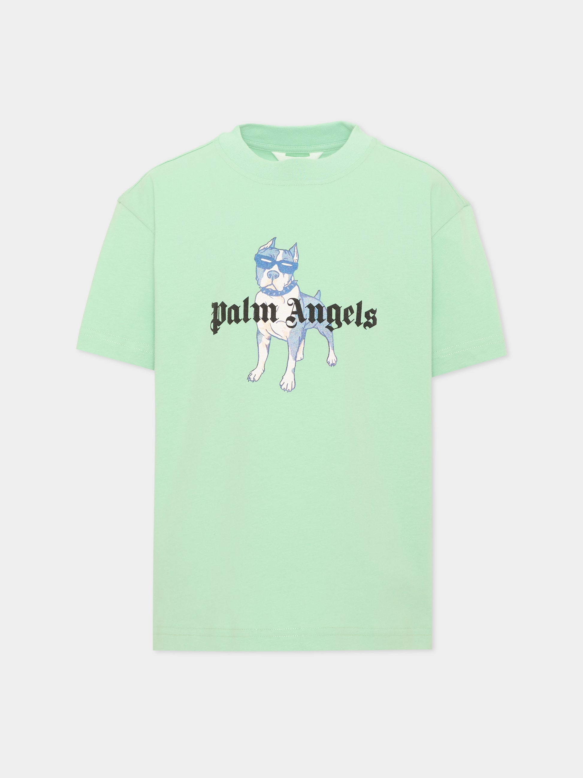 T-shirt verde per bambino con stampa,Palm Angels,PBAA003S26JER008 080
