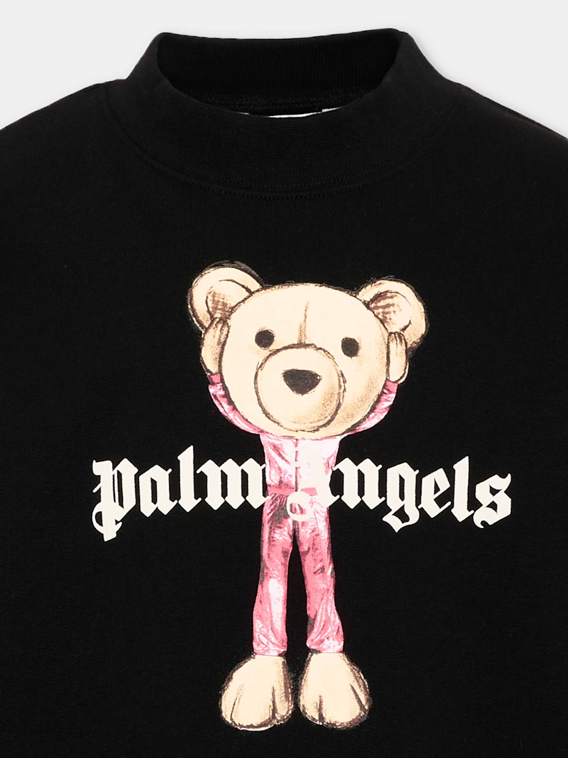 Felpa nera per bambina con teddy bear,Palm Angels,PGBA013S26FLE00A 110