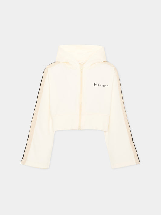 Felpa con cappuccio avorio con zip,Palm Angels,PGBD00BS26FLE001 002