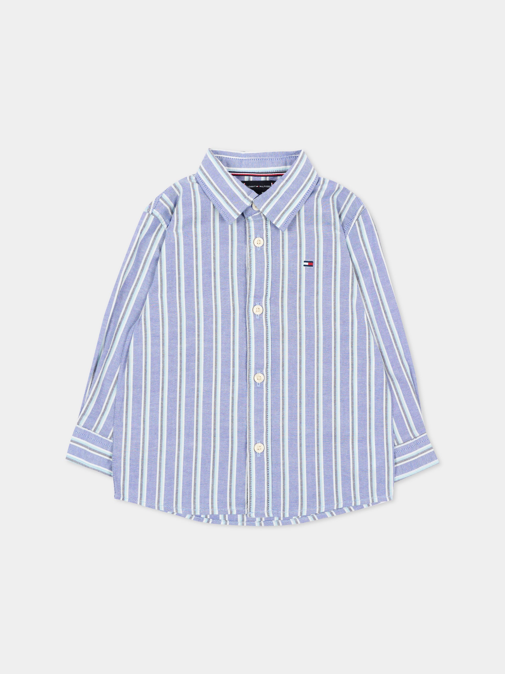 Camicia a manica lunga blu per bambino a righe,Tommy Hilfiger Junior,KB0KB10066 C8M_