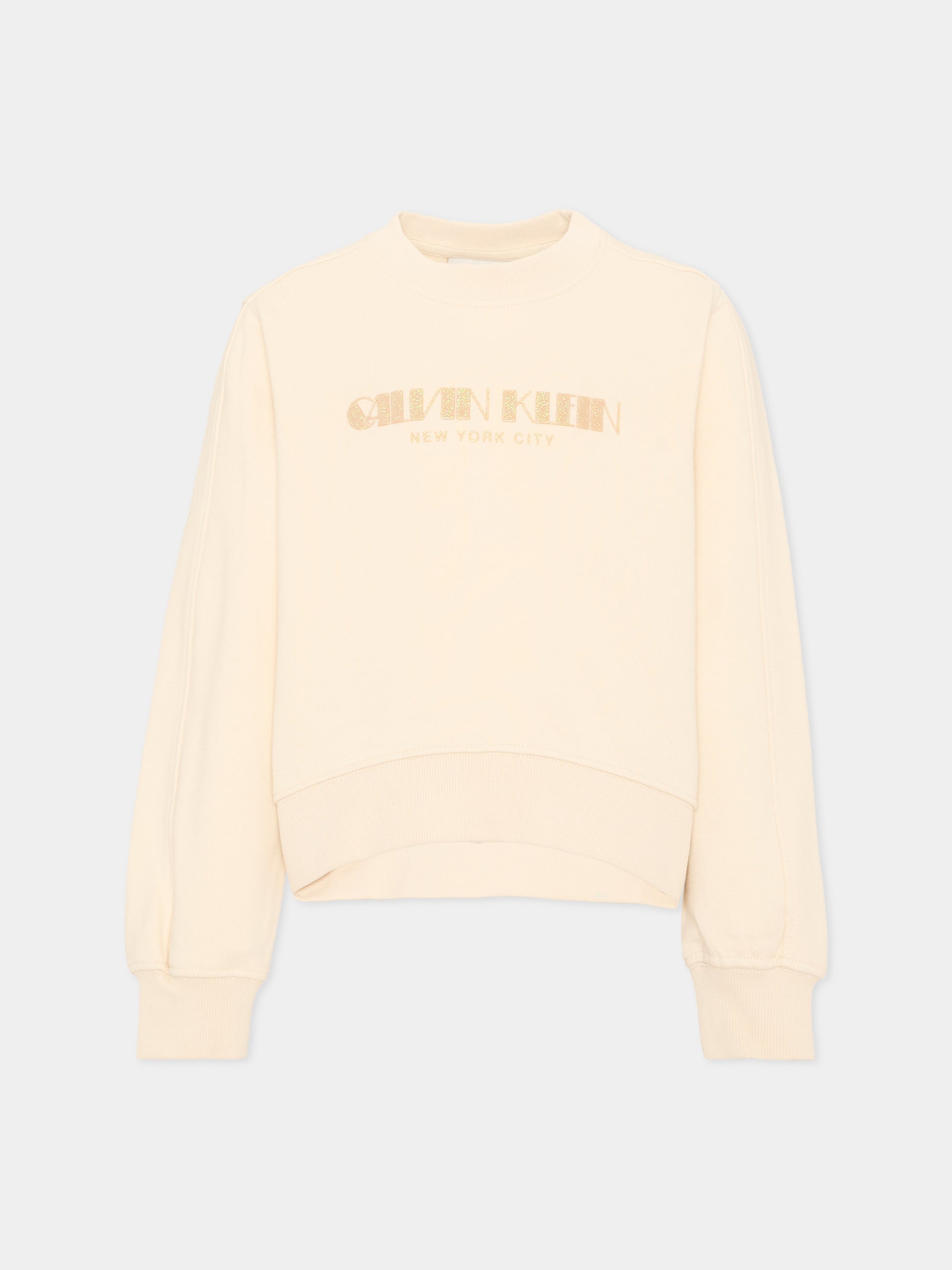 Felpa bianca logo per bambina,Calvin Klein Kids,IG0IG03069 PGB