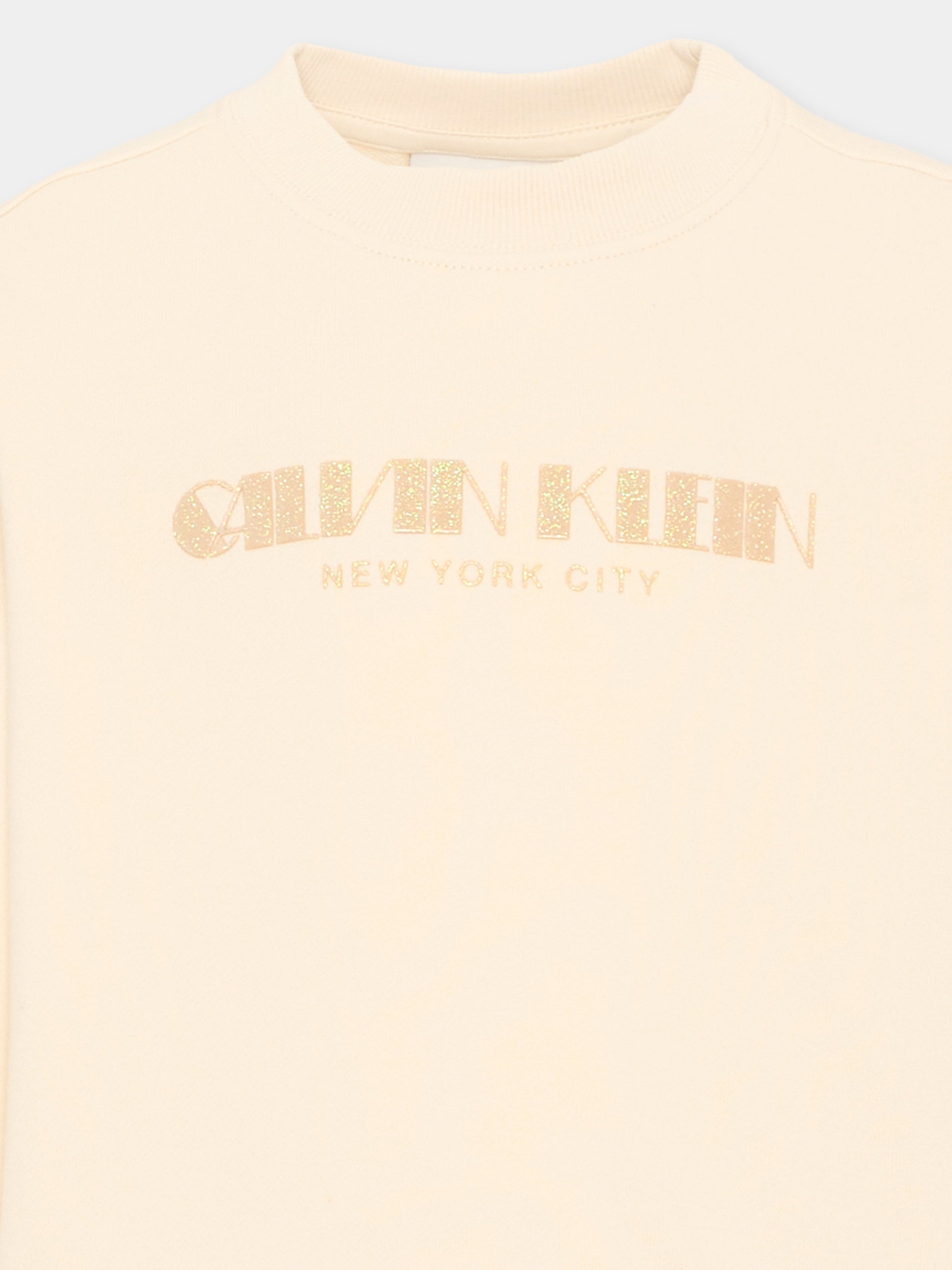 Felpa bianca logo per bambina,Calvin Klein Kids,IG0IG03069 PGB