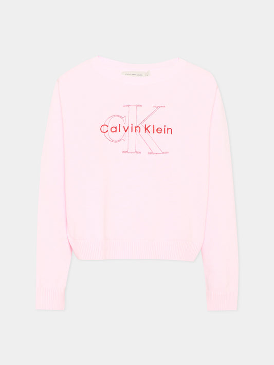 Maglione rosa logo per bambina,Calvin Klein Kids,IG0IG03075 TN9