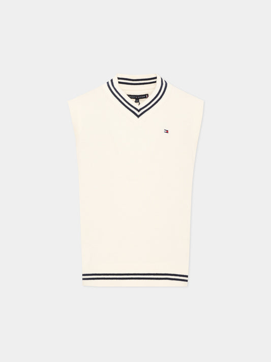 Maglia gilet avorio per bambino,Tommy Hilfiger Junior,KB0KB10426 C1G