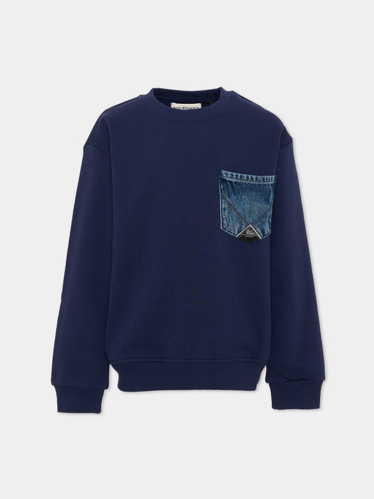 Felpa blu per bambino con tasca denim,Roy Roger's Kids,RG100 0 3854
