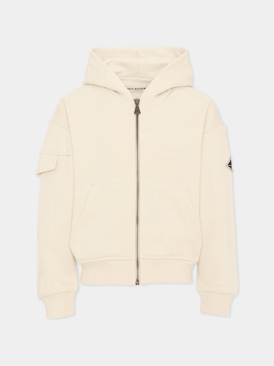 Felpa con cappuccio beige per bambino stampa logo,Roy Roger's Kids,RG114 0 421