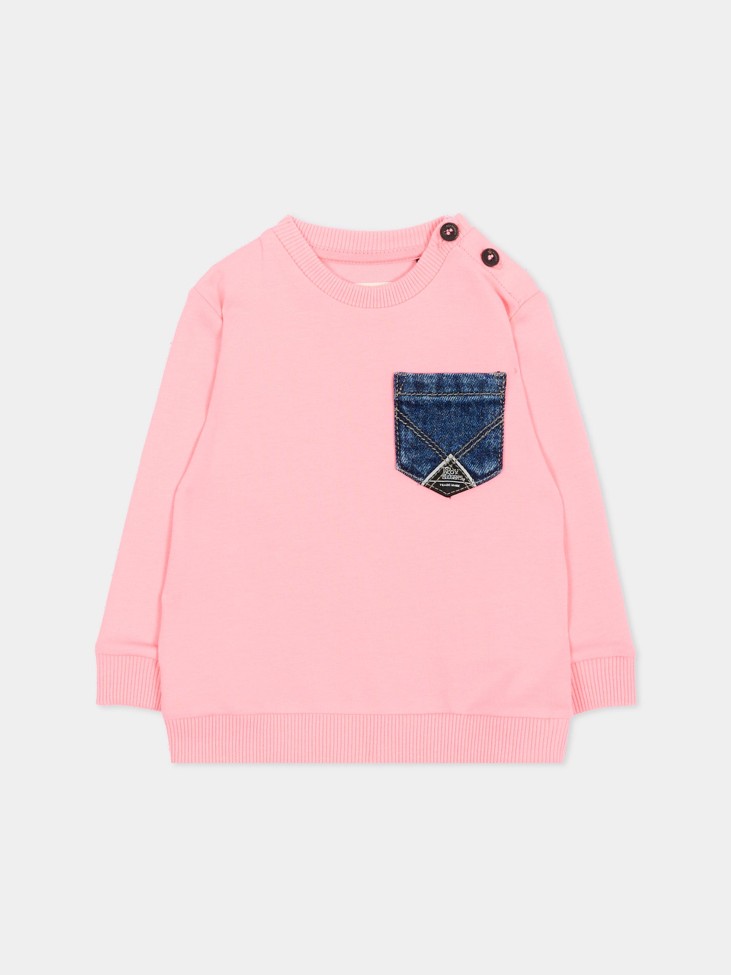 Felpa rosa per neonata tasca denim,Roy Roger's Kids,RG186 0 2362