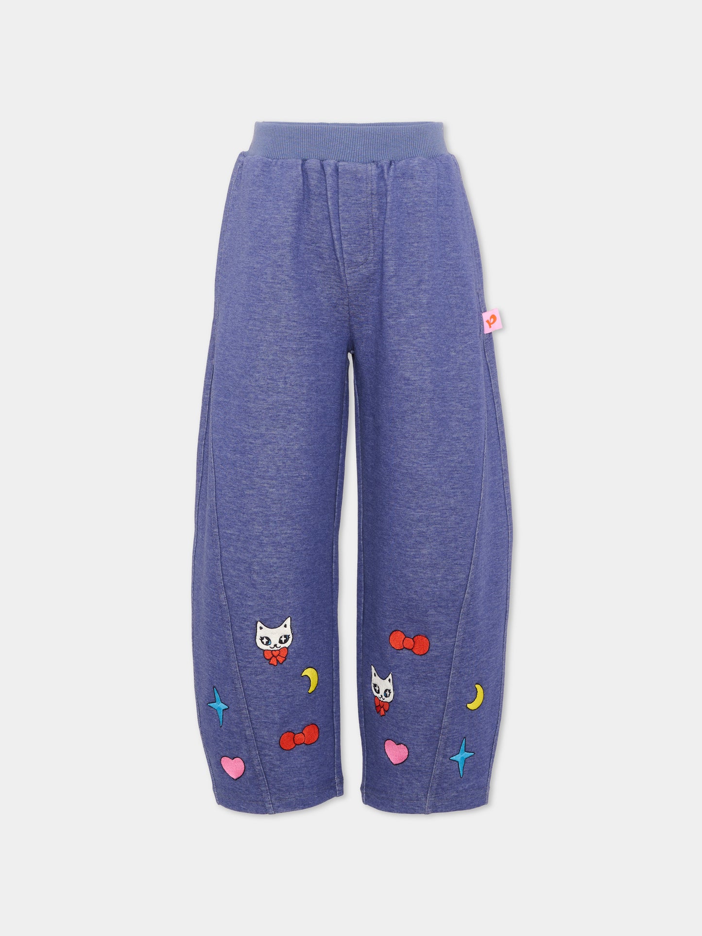 Pantalone blu per bambina ricamato,Poco Blush,SS26133