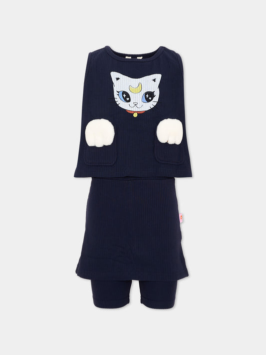 Completo sportivo corto blu per bambina gatto,Poco Blush,SS26250