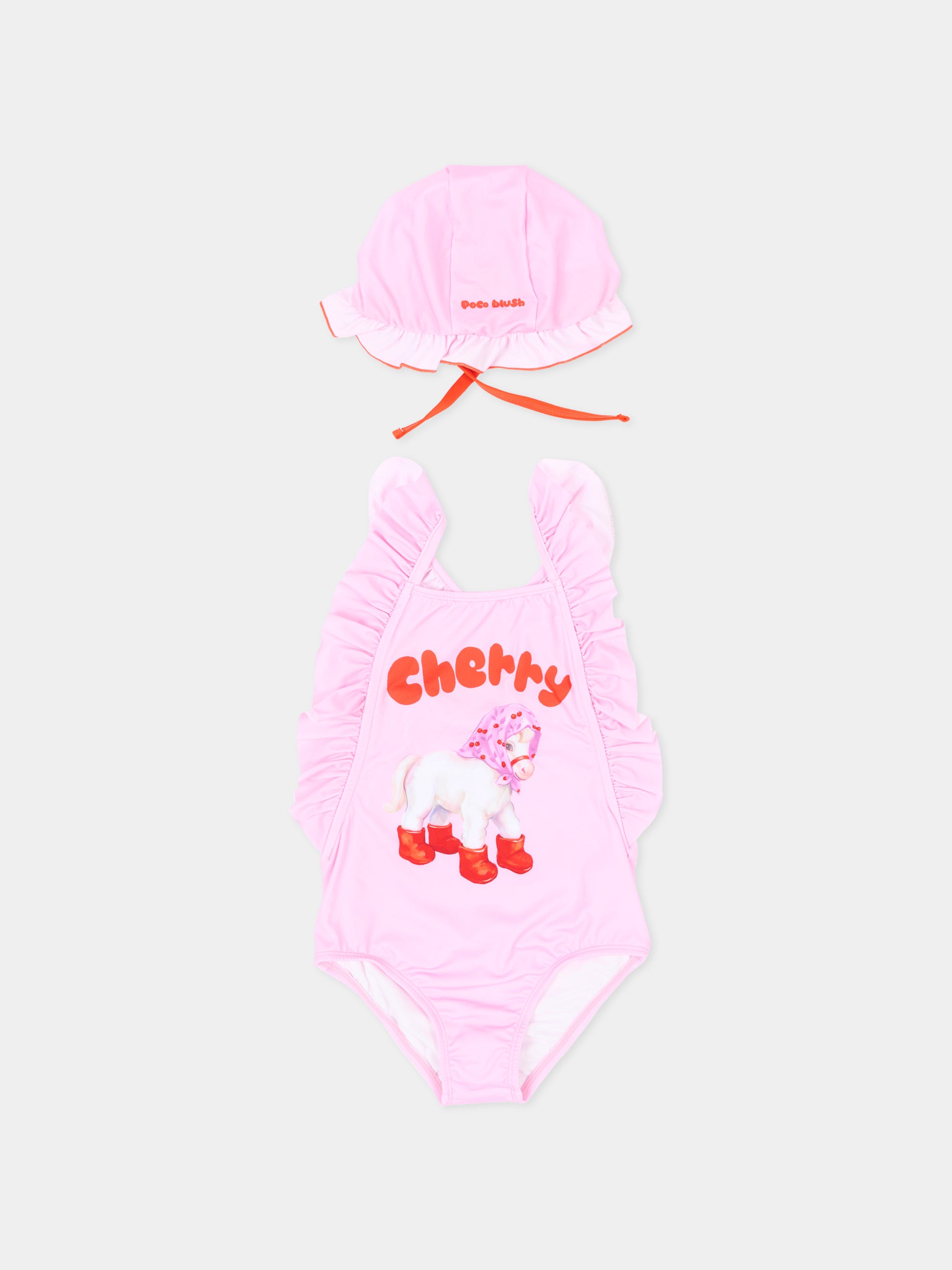 Costume intero rosa per bambina con pony,Poco Blush,SS264106