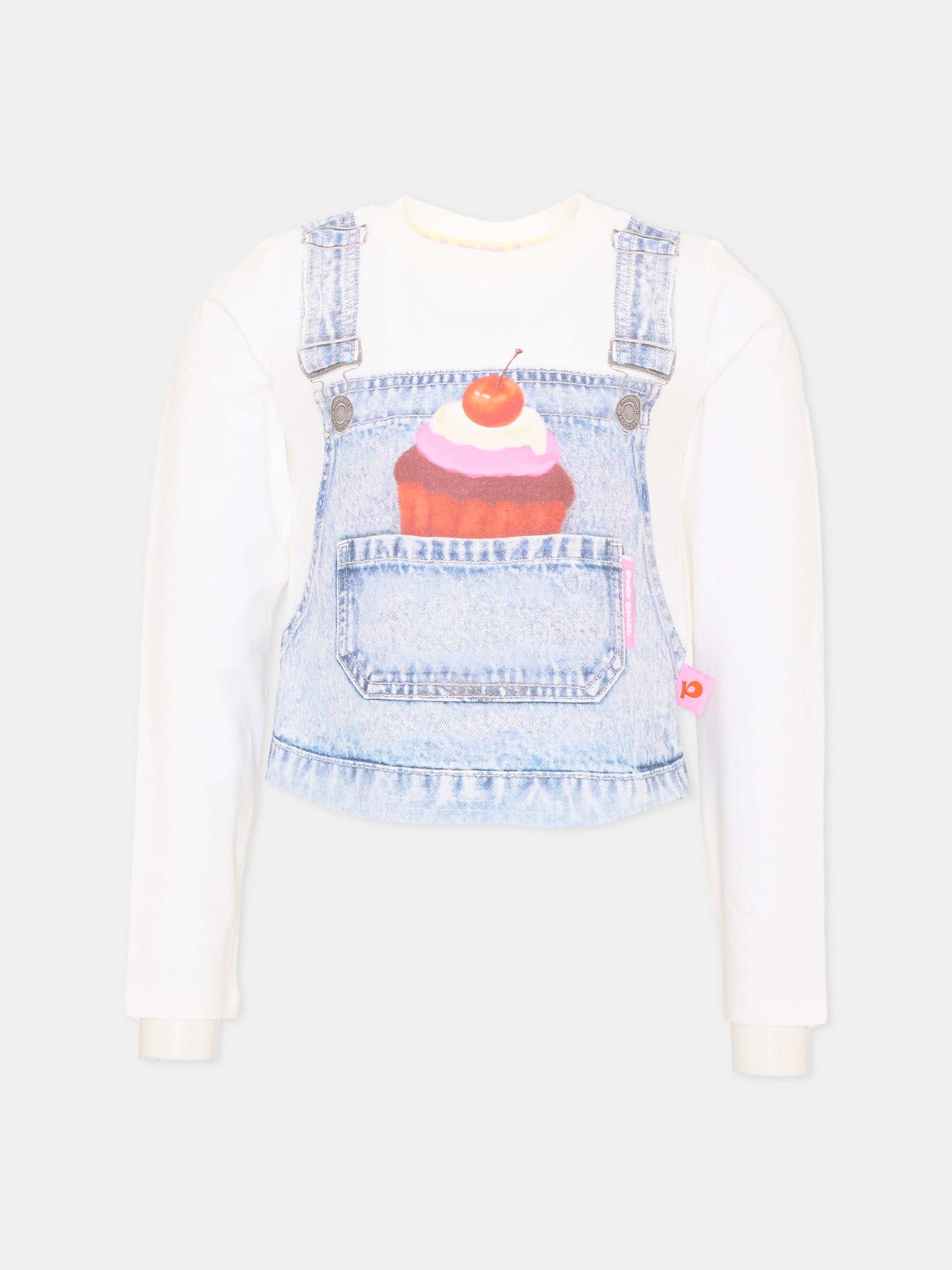 T-shirt a manica lunga bianca per bambina stampa salopette,Poco Blush,SS26112