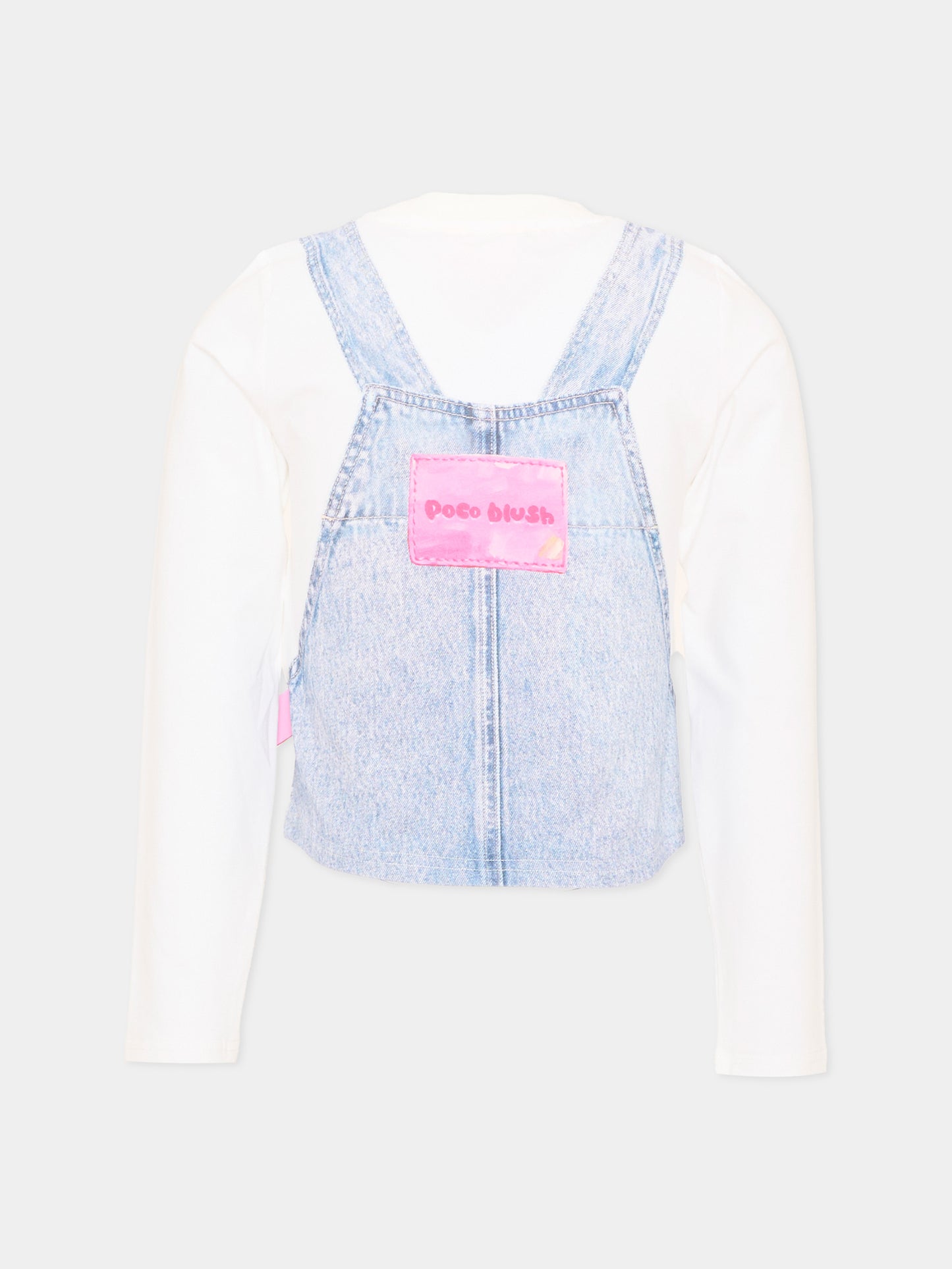 T-shirt a manica lunga bianca per bambina stampa salopette,Poco Blush,SS26112