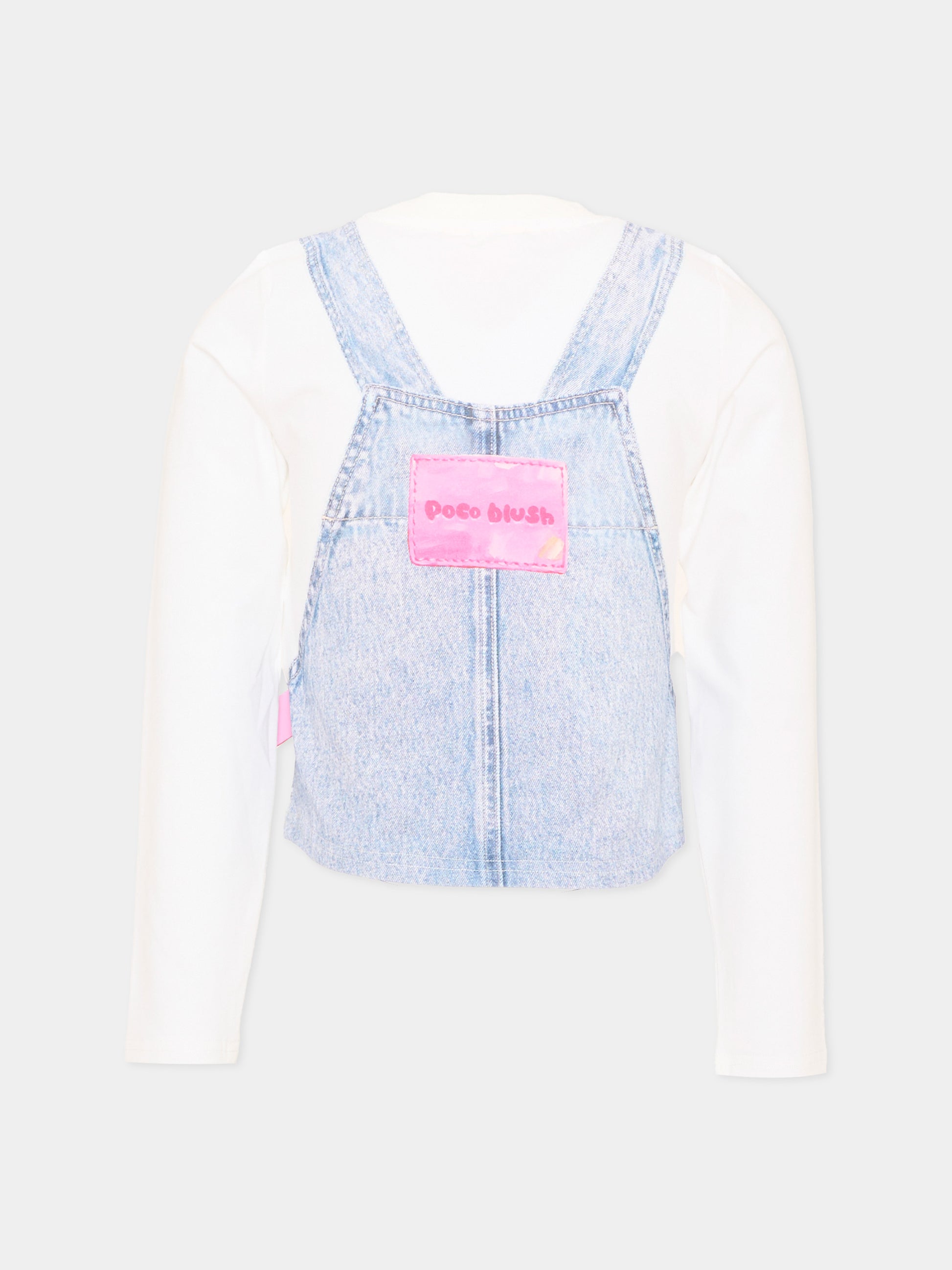 T-shirt a manica lunga bianca per bambina stampa salopette,Poco Blush,SS26112