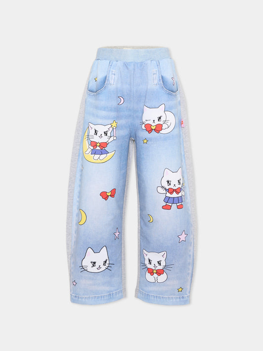 Pantalone blu per bambina con gatti,Poco Blush,SS26214