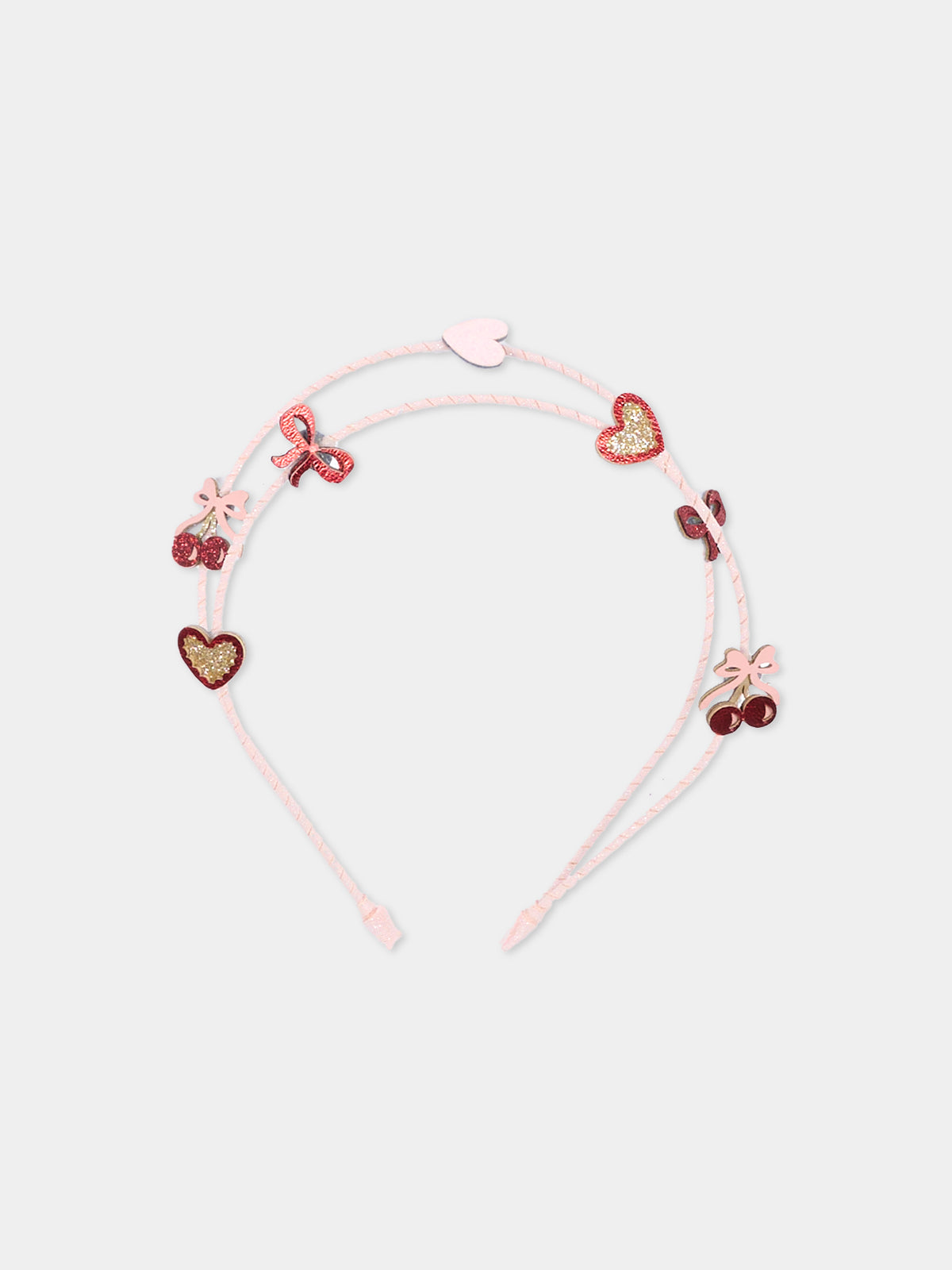 Cerchietto rosa per bambina con cuori e ciliegie
