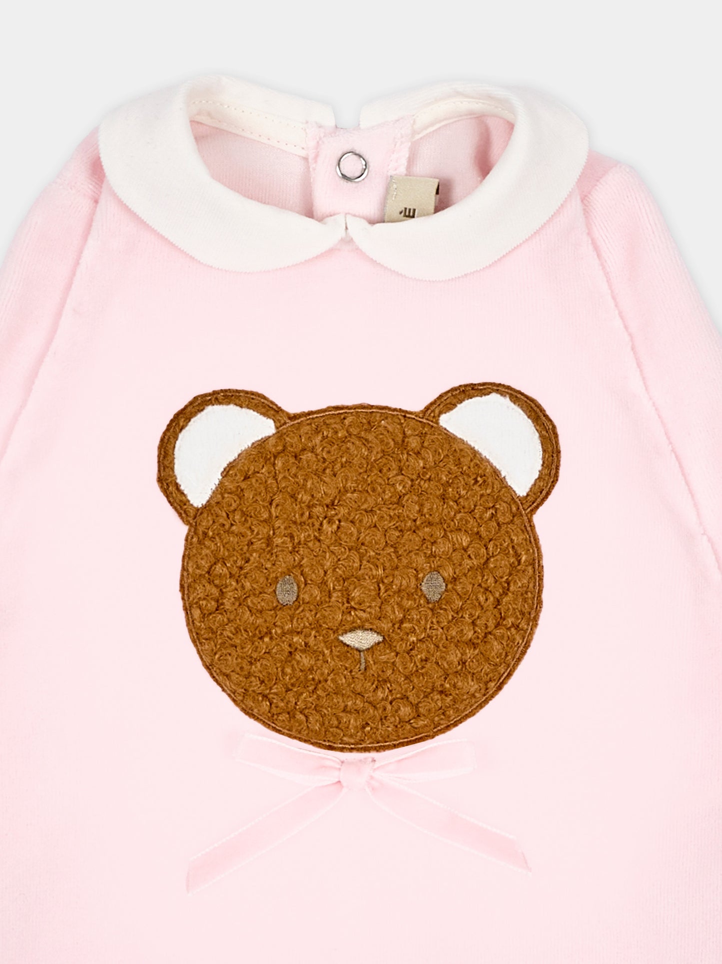 Tutina rosa per neonata con orsetto in ciniglia,Le Boo Beebè,CB040 30