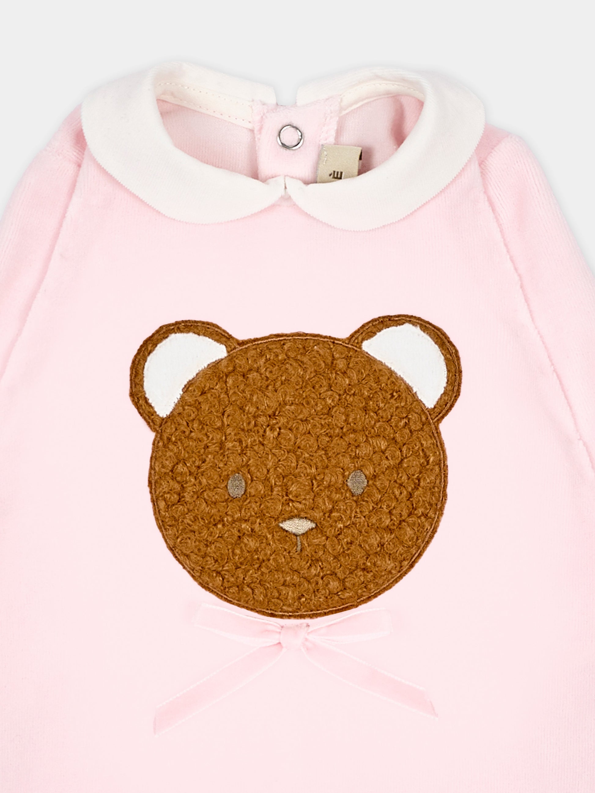 Tutina rosa per neonata con orsetto in ciniglia,Le Boo Beebè,CB040 30