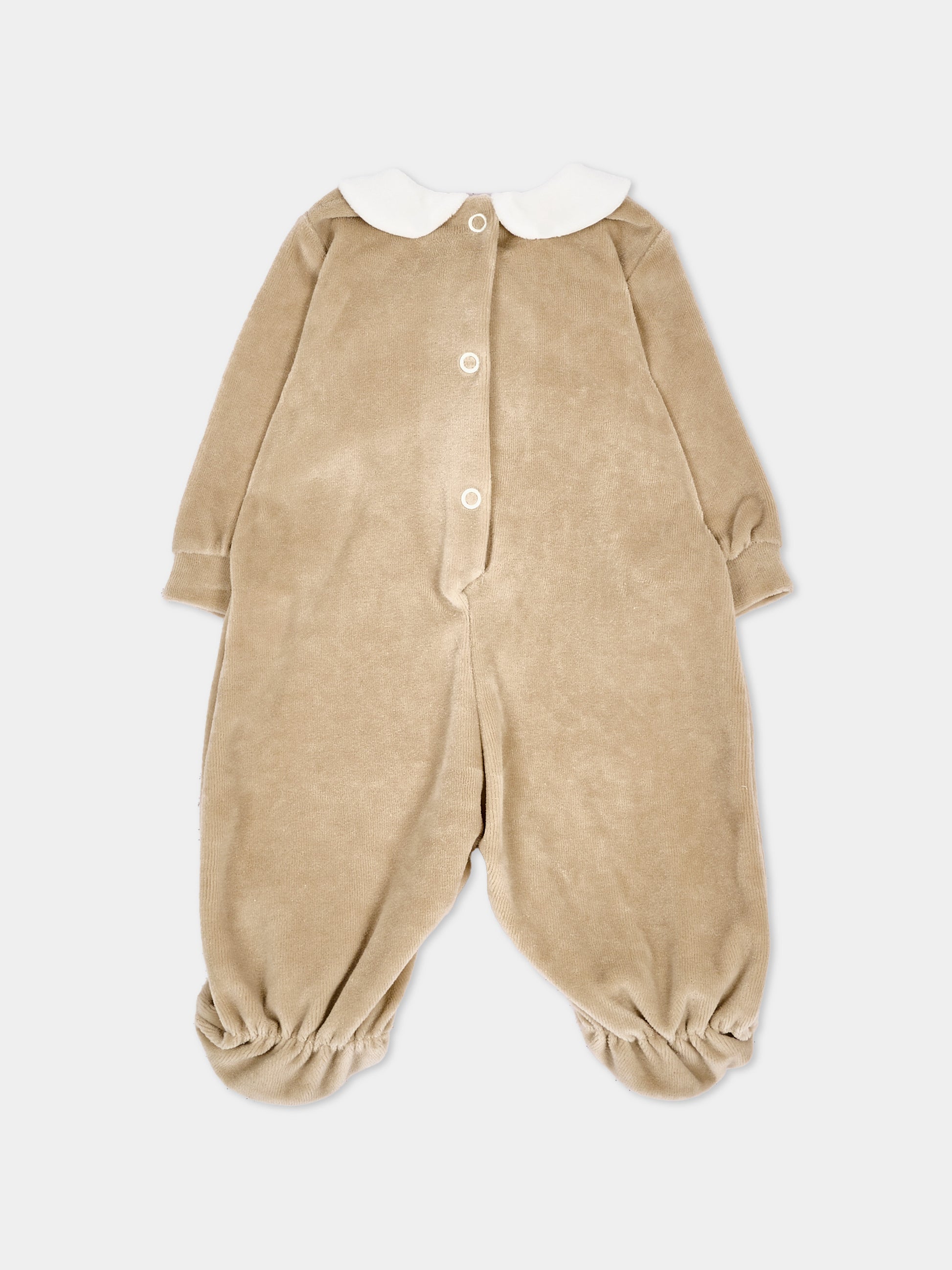 Tutina beige per neonati in ciniglia con dettagli bouclé,Le Boo Beebè,CB041 21