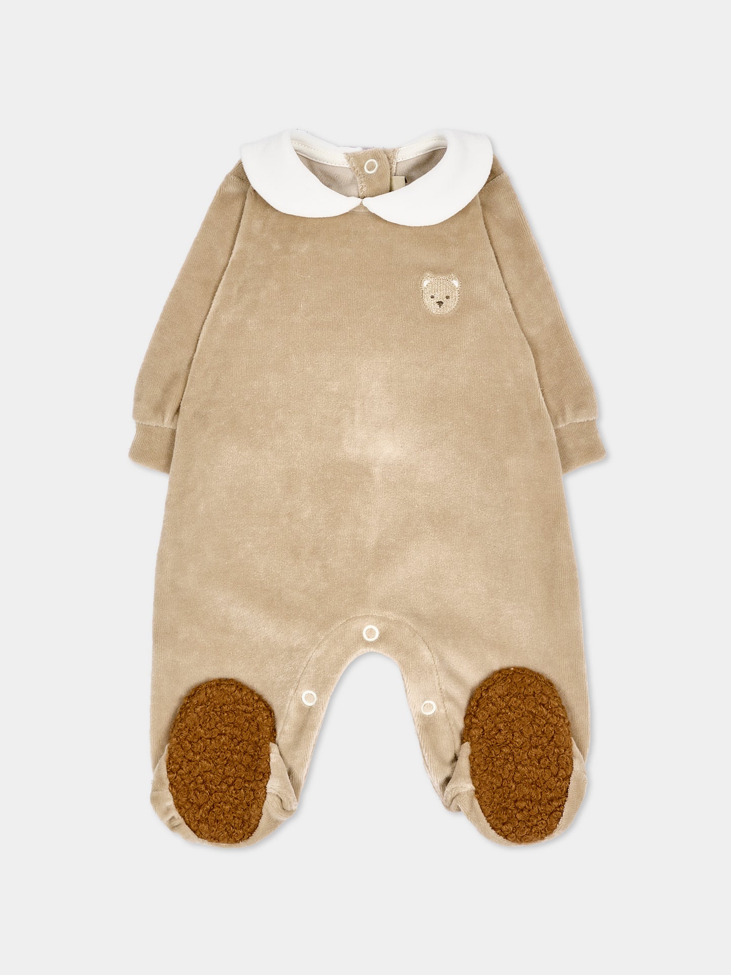 Tutina beige per neonati in ciniglia con dettagli bouclé,Le Boo Beebè,CB041 21