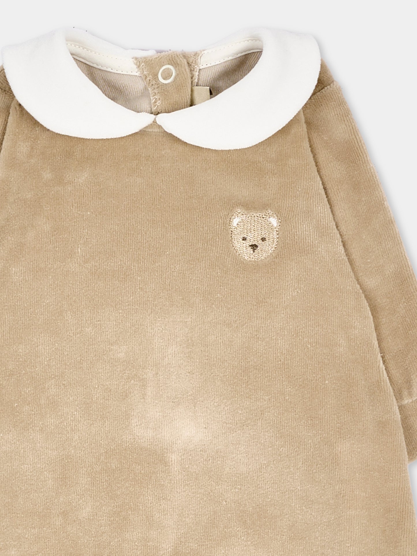 Tutina beige per neonati in ciniglia con dettagli bouclé,Le Boo Beebè,CB041 21