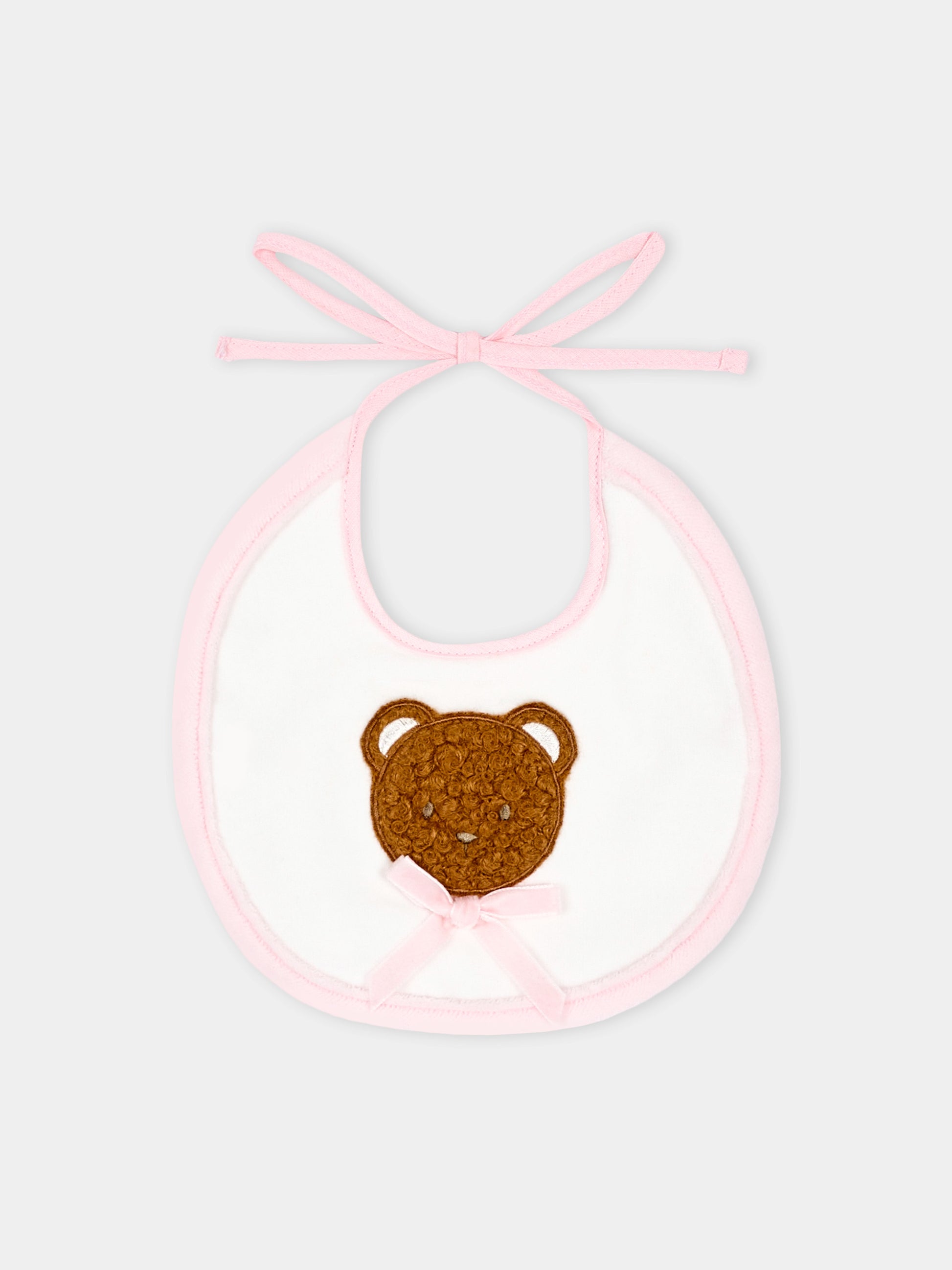 Bavaglino bianco per neonata con orsetto,Le Boo Beebè,CBB040 2030