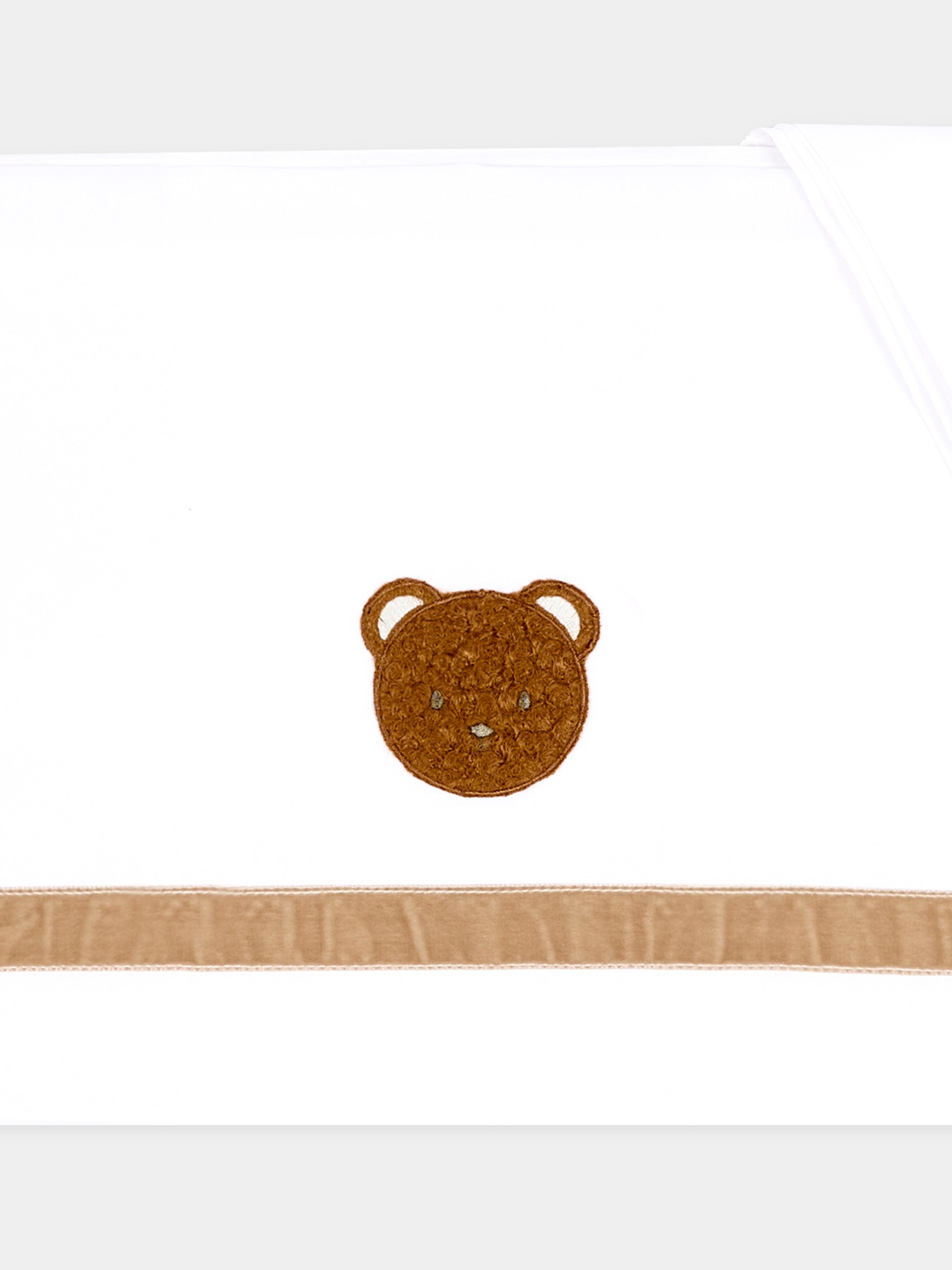 Lenzuola bianche per neonati con orsetto bouclé,Le Boo Beebè,CBL040 1021