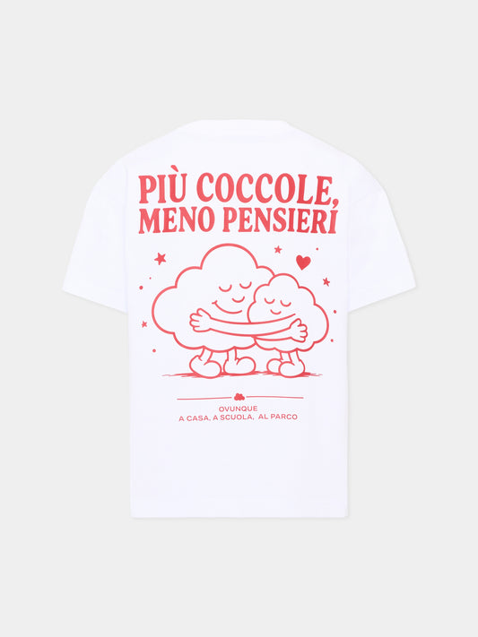T-shirt a manica corta bianca per bambini con frase sul retro,Pescheria Mon Amour X Coccolebimbi,PMAK TS001 WHT