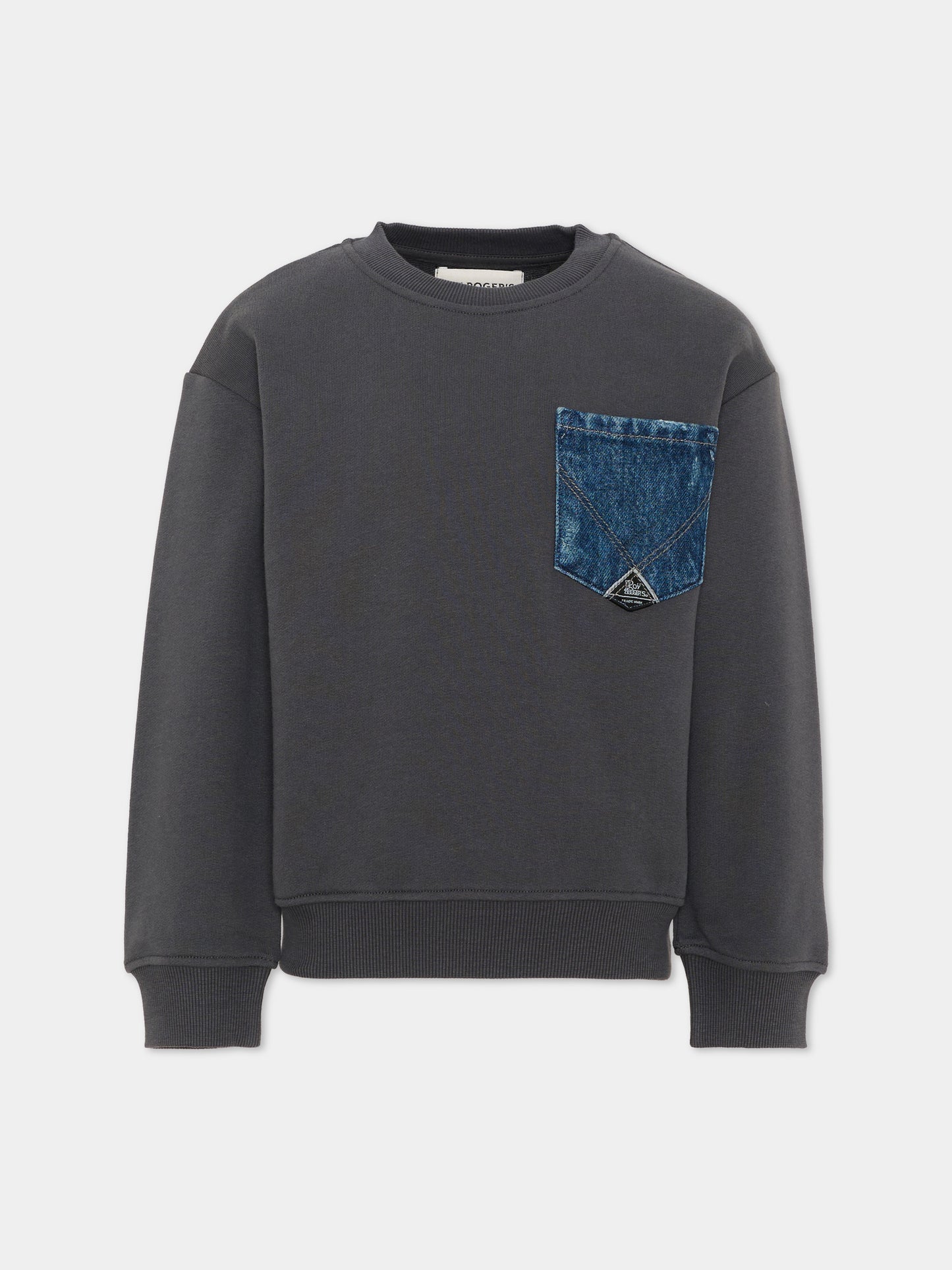 Felpa grigia per bambino con tasca denim,Roy Roger's Kids,R F100 00 0566